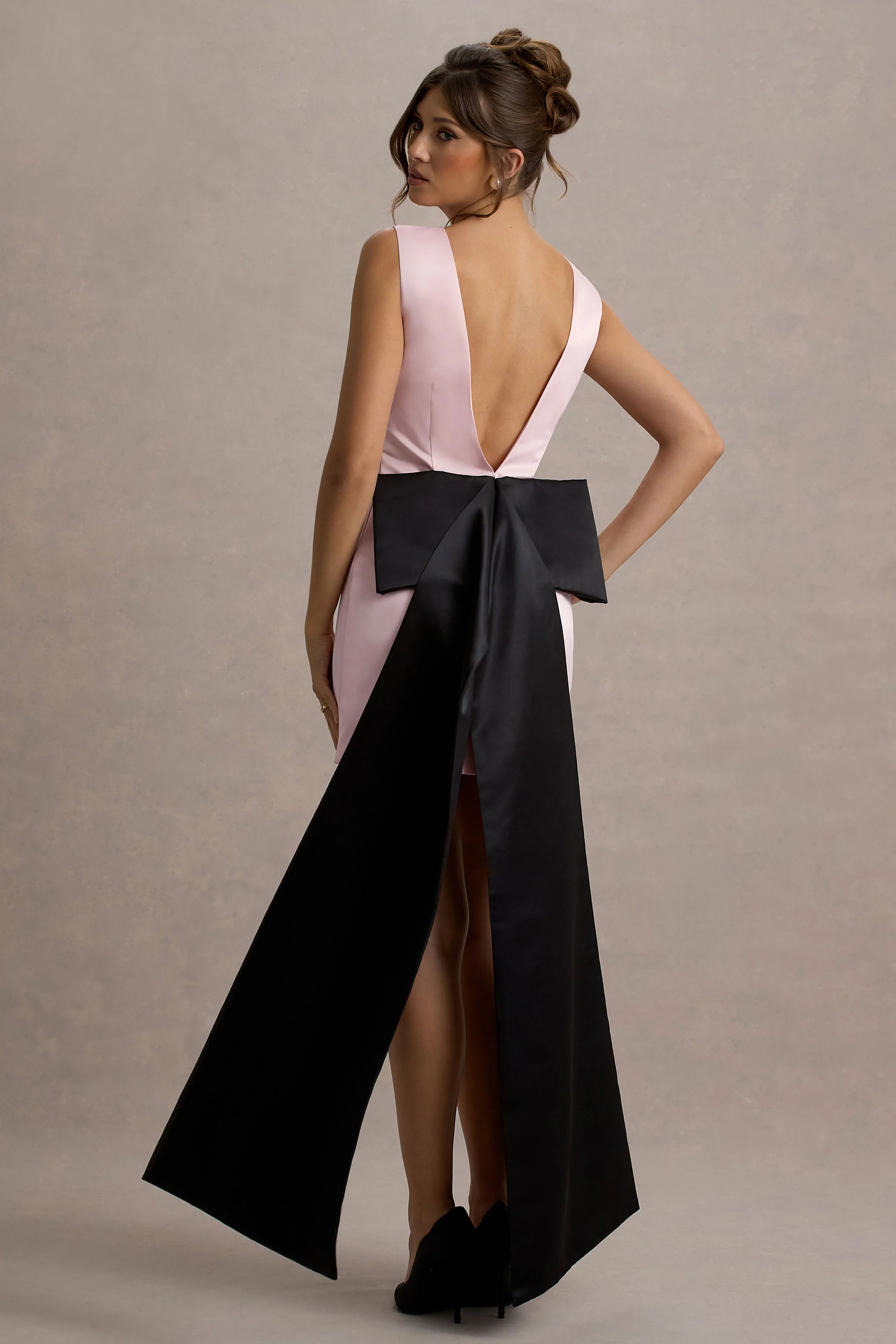 Peace | Pink & Black Satin Mini Dress With Drape Detail