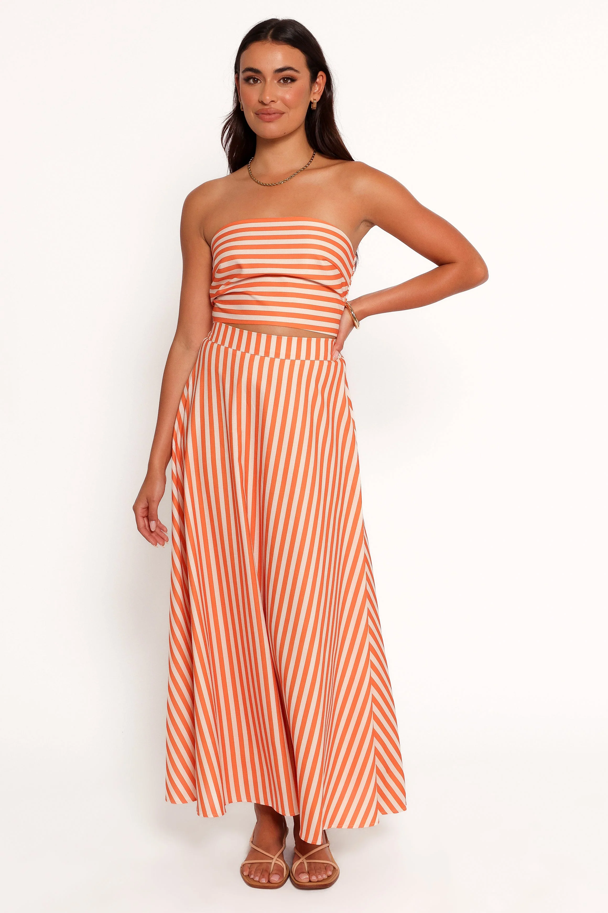 Serafina Two Piece Set - Orange Beige Stripe