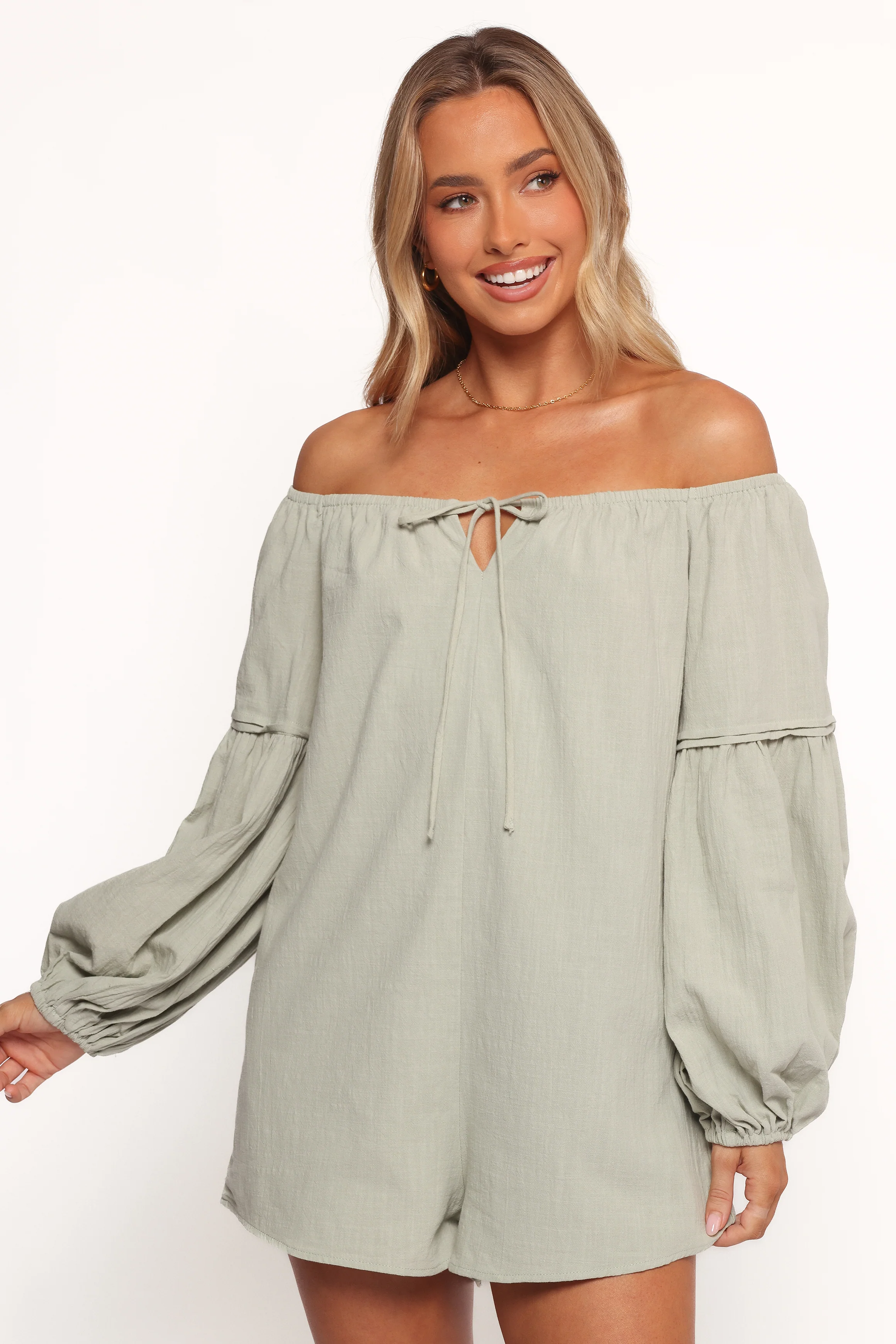 Anette Long Sleeve Romper - Sage