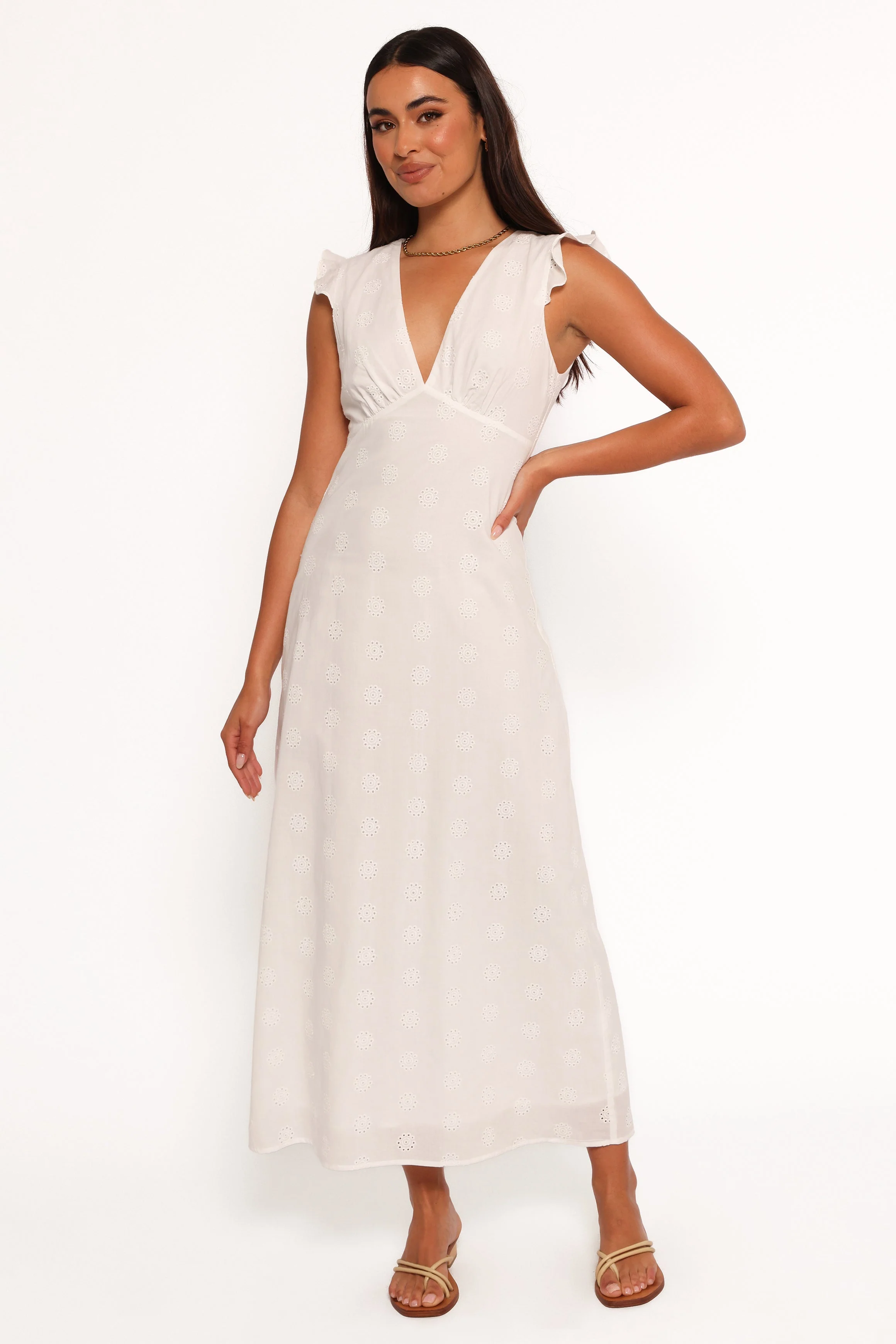 Ensley Flutter Sleeve Maxi Dress - White