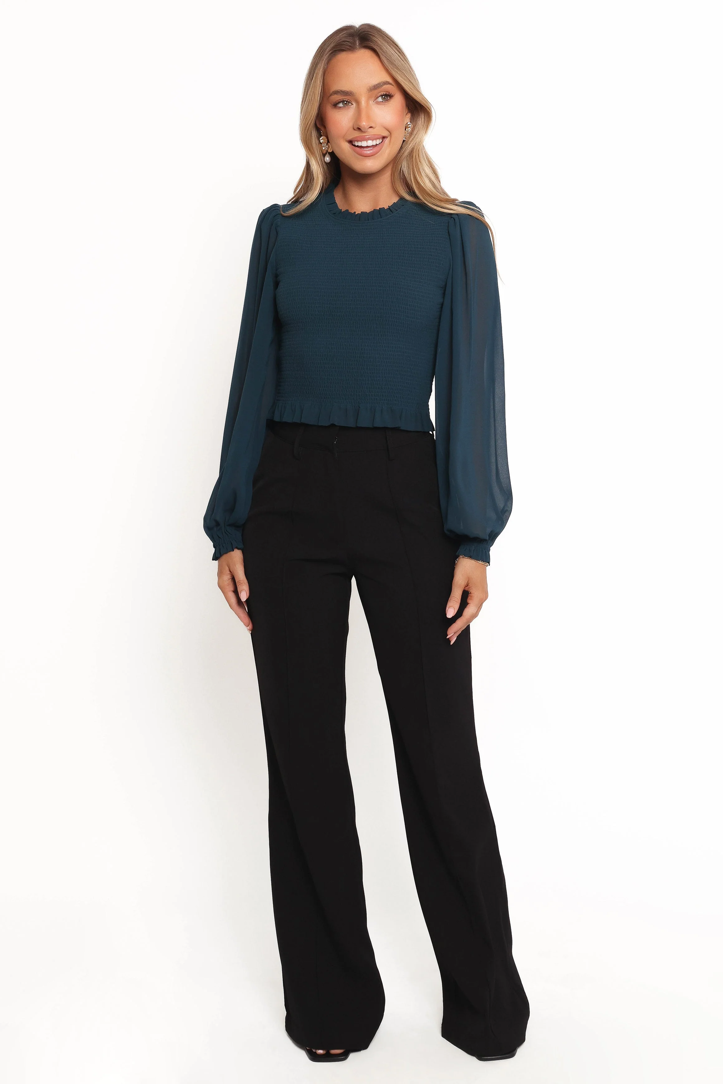 Aranha Sheer Sleeve Top - Dark Blue