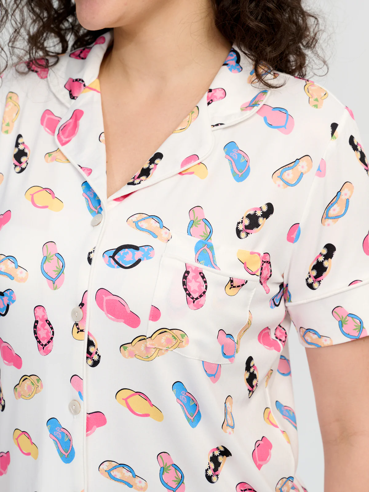 Flip Flop Print Short Sleeve Pajamas Set