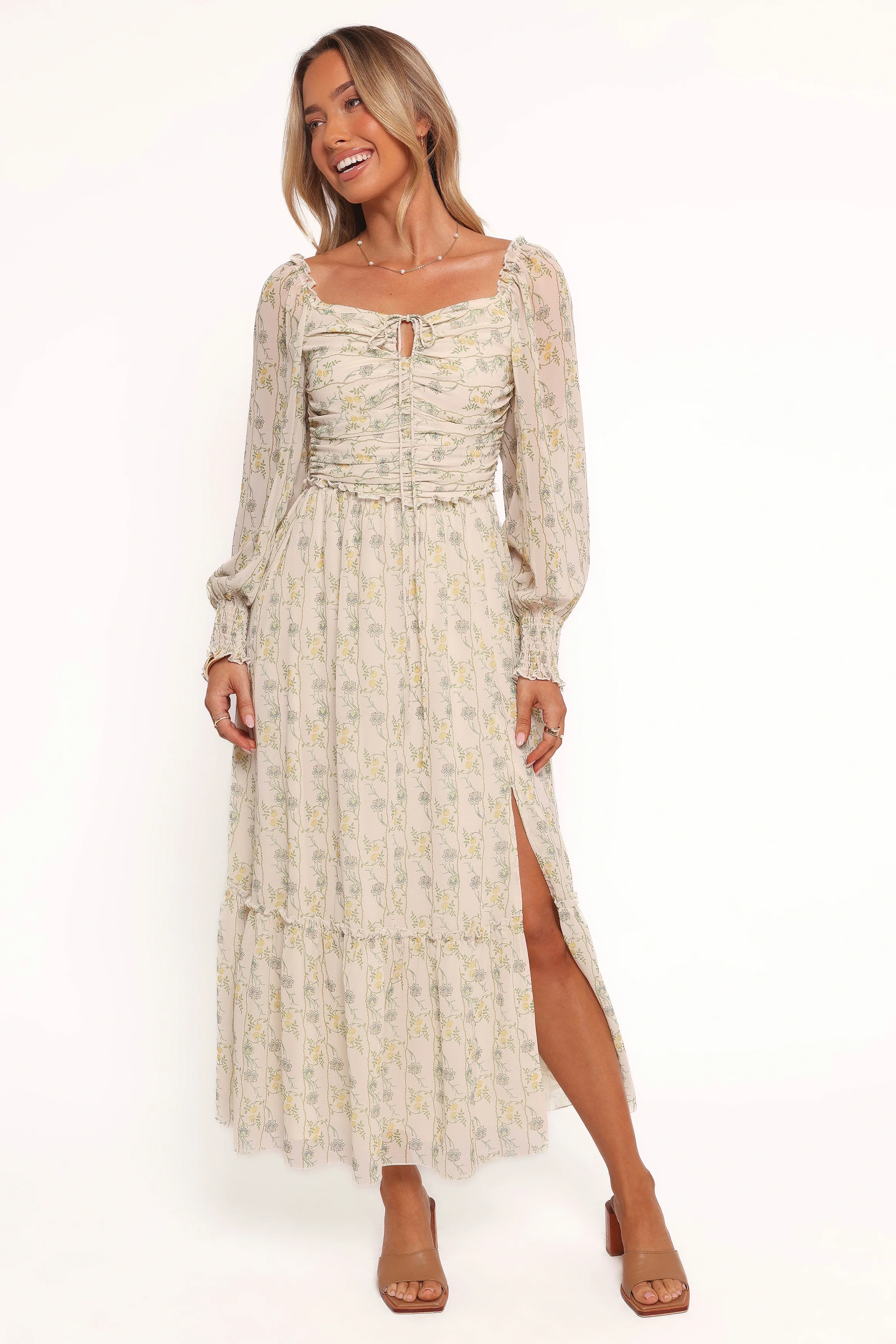 Keziah Long Sleeve Maxi Dress - Yellow Floral