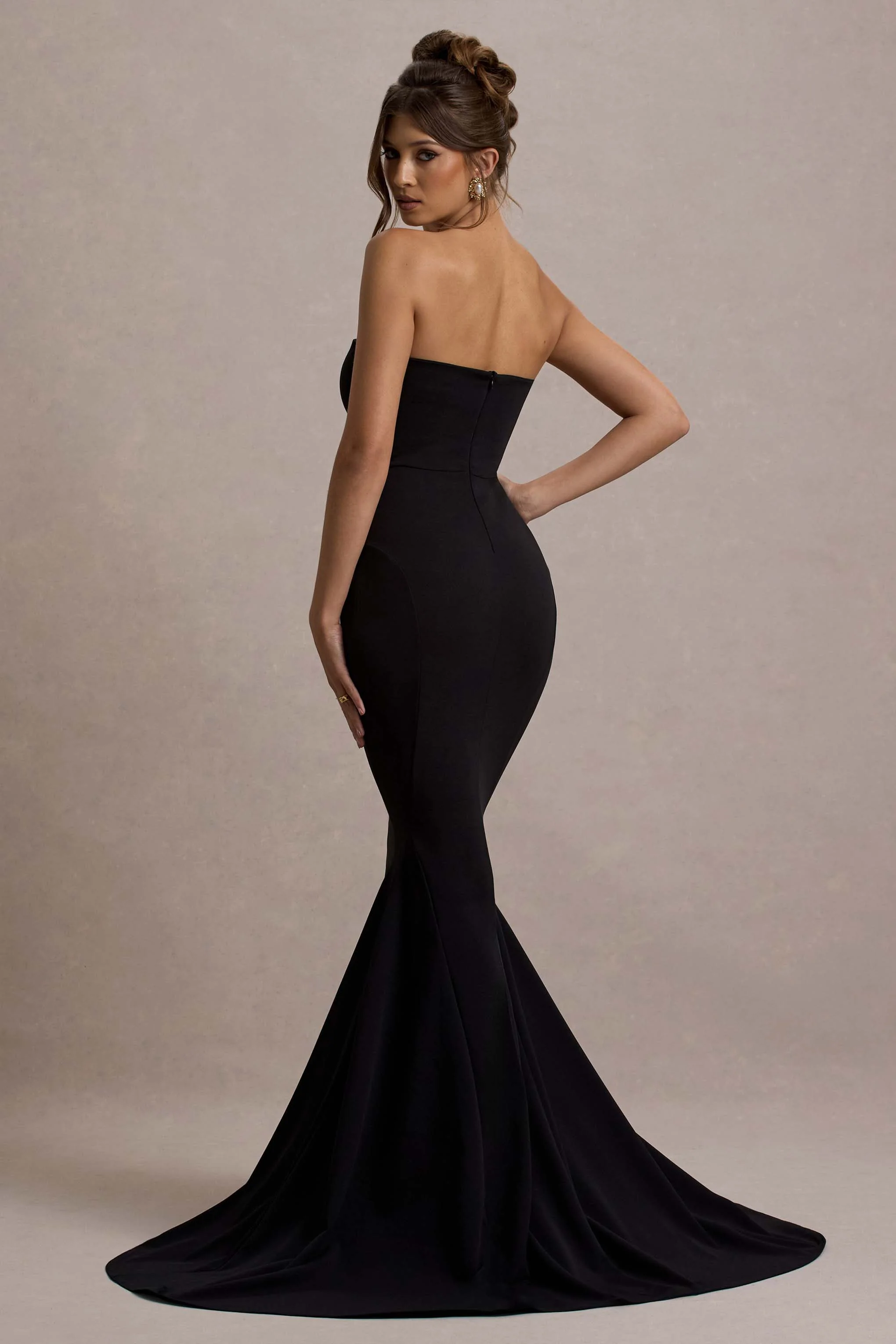 Impress Me | Black Strapless Bandeau Fishtail Maxi Dress