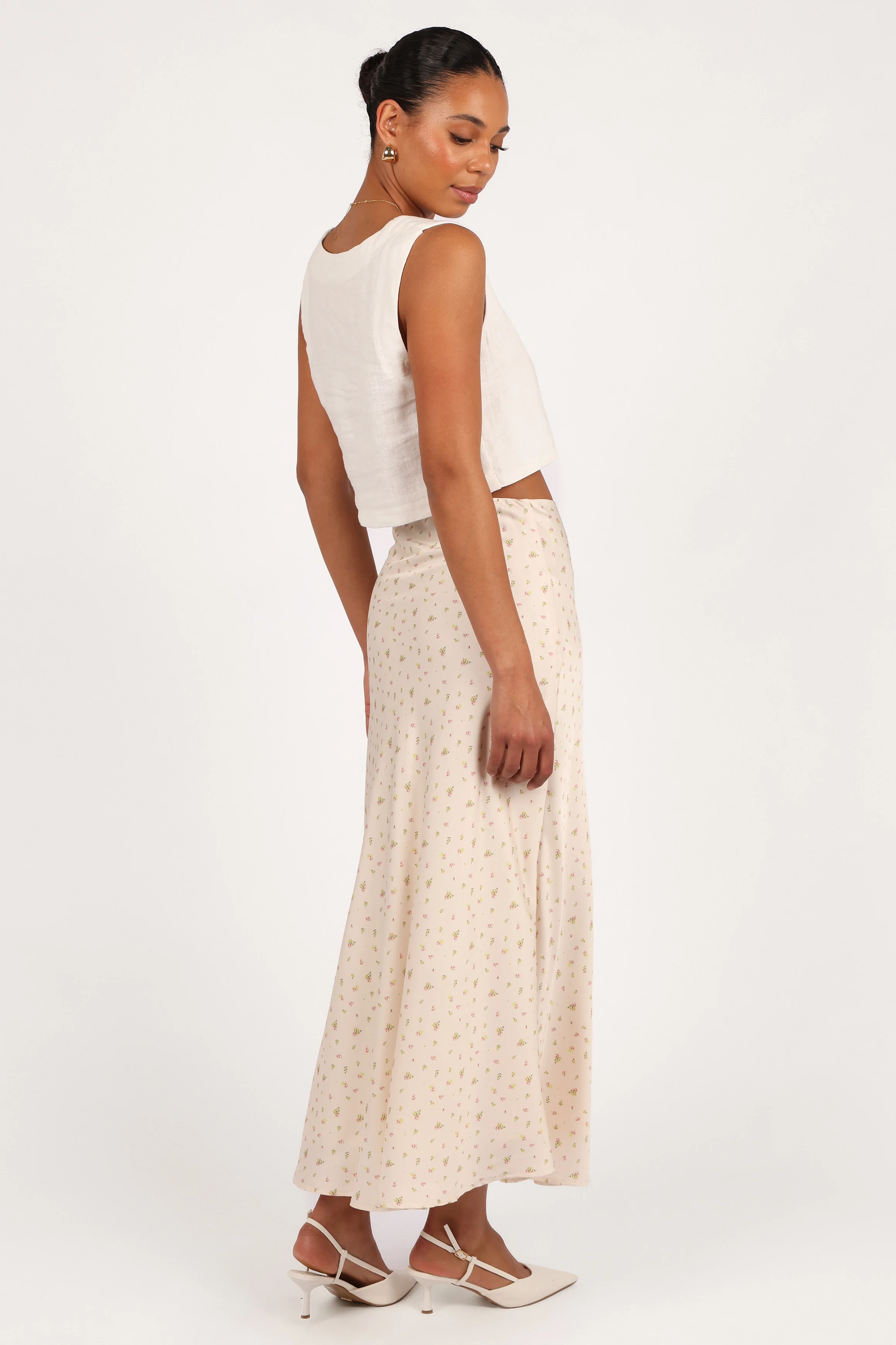 Mei Satin Midi Skirt - Tiny Blooms