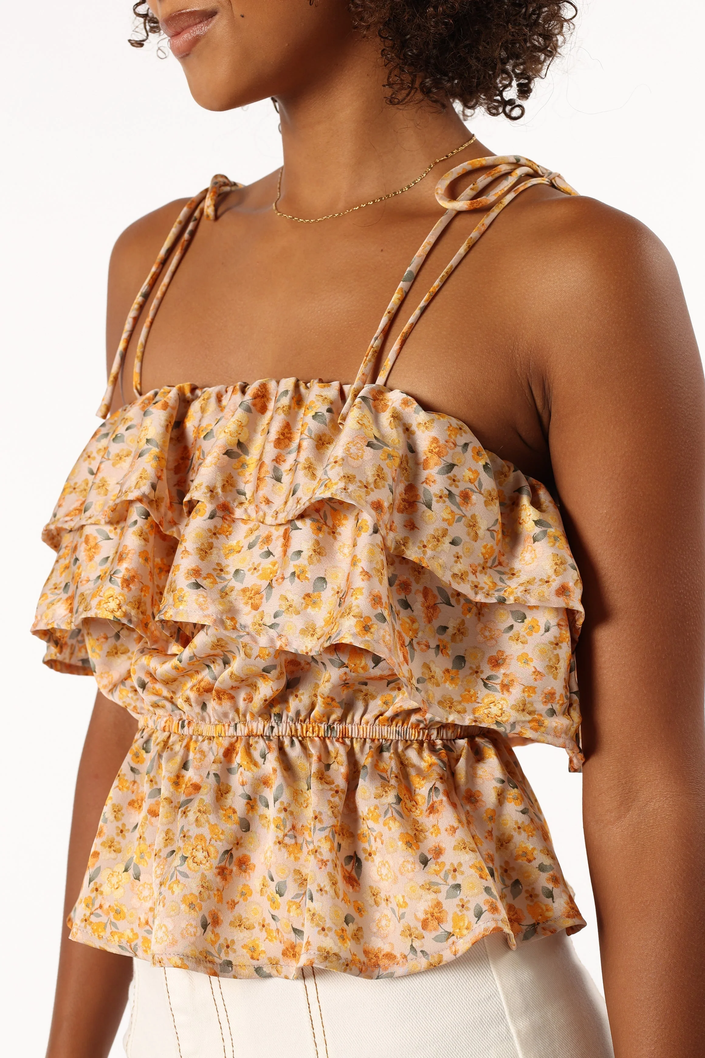 Skyla Ruffle Top - Taupe Multi