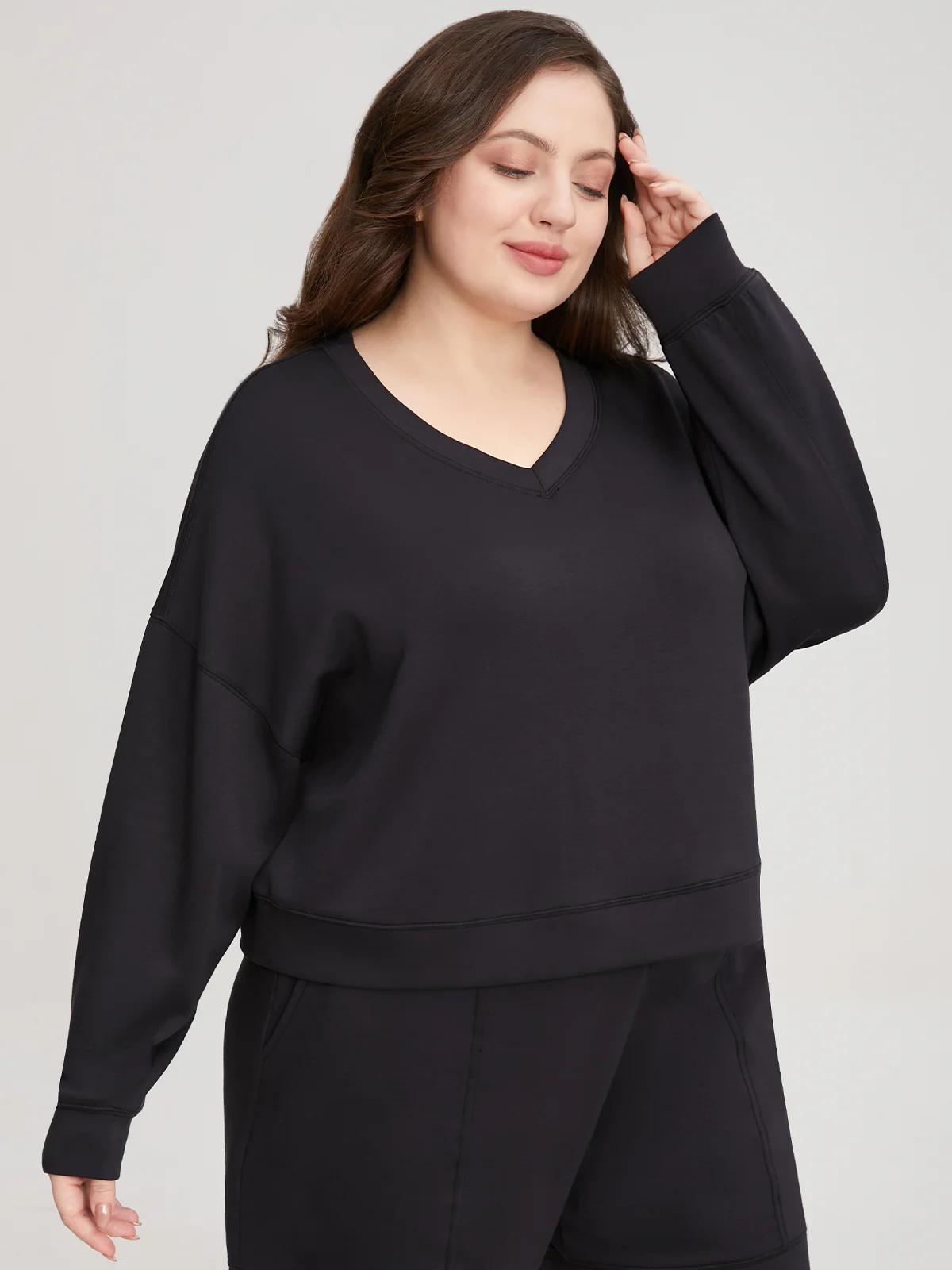 Plus V-Neck Crop Sweatshirt