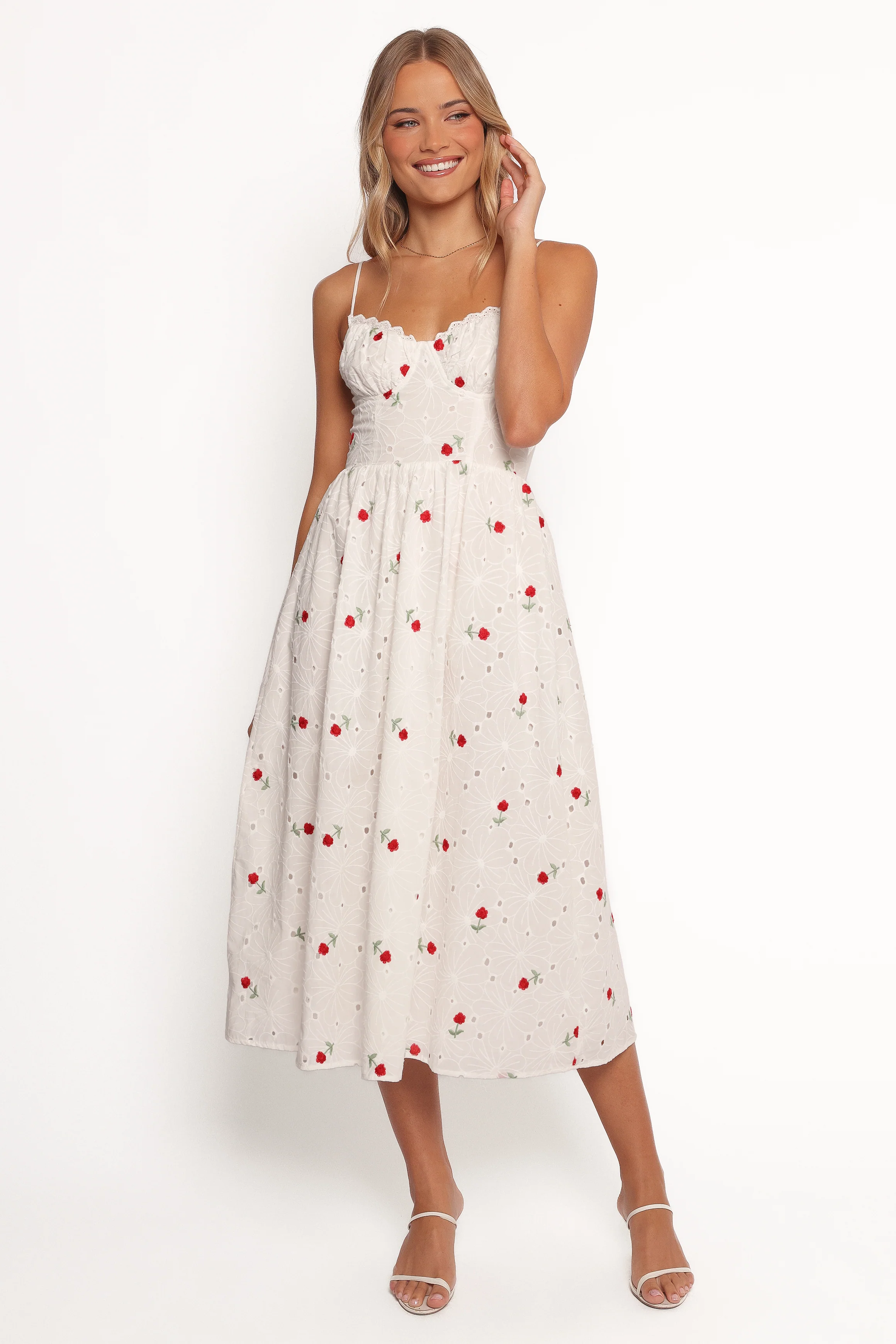 Paloma Maxi Dress - White Red Floral