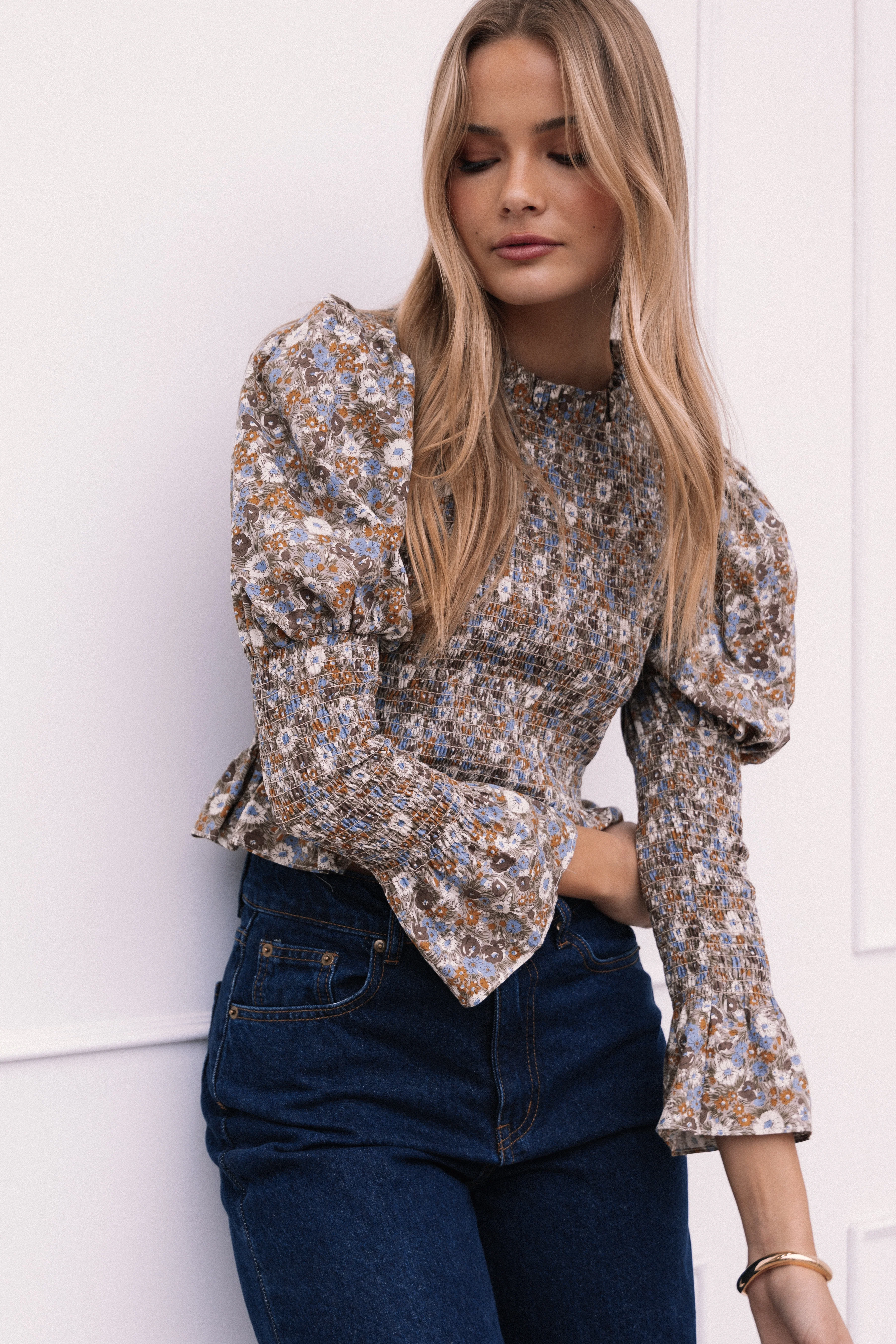 Novah Long Sleeve Top - Olive Floral