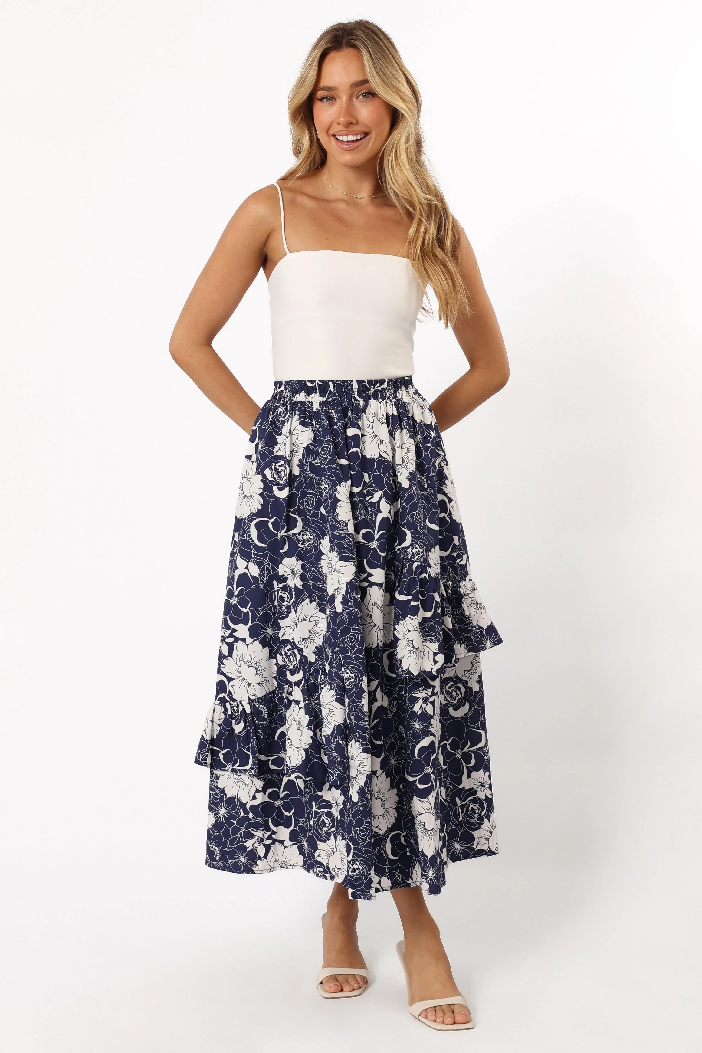 Josephine Tiered Midi Skirt - Navy