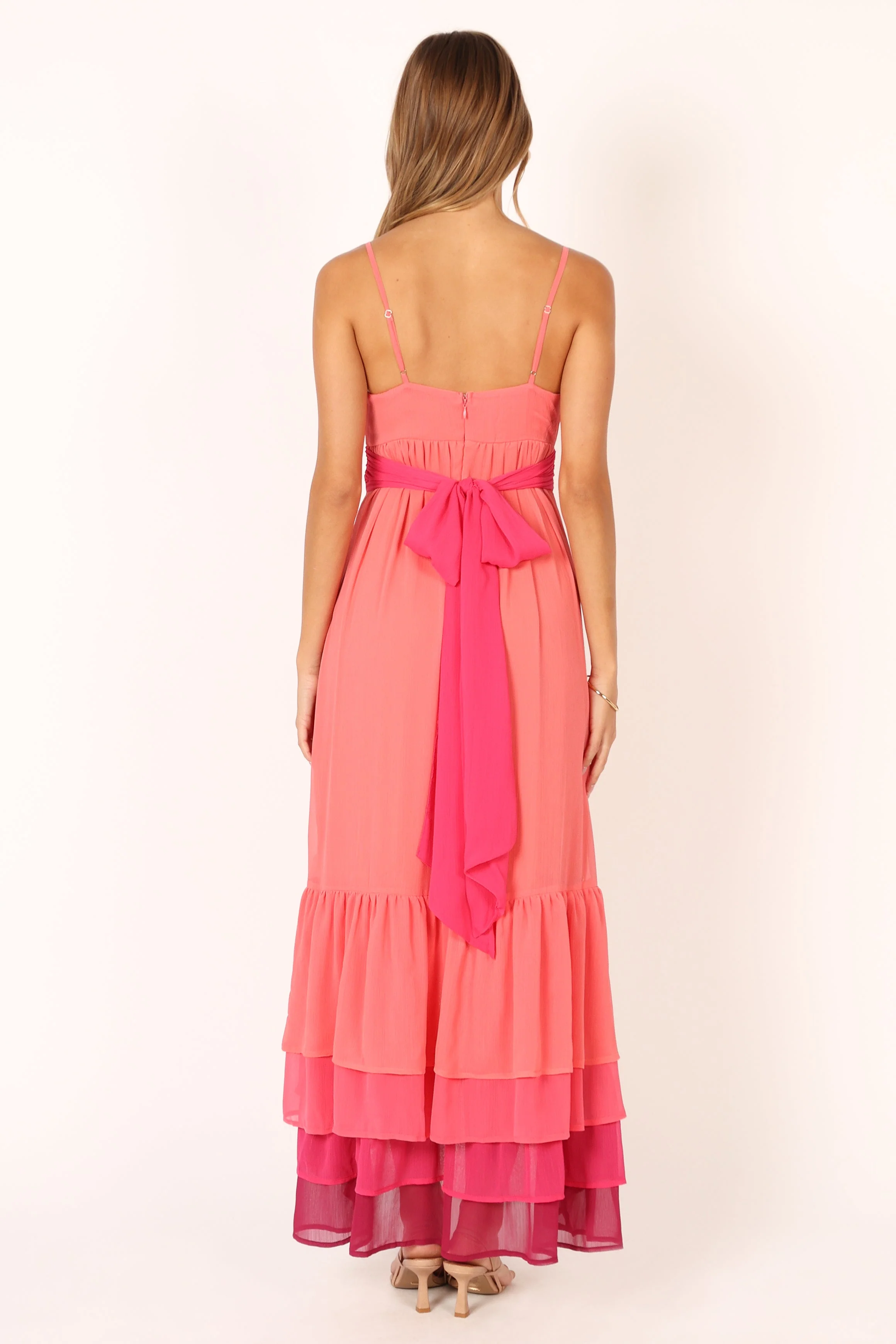 BomBon Tiered Maxi Dress - Coral Hot Pink