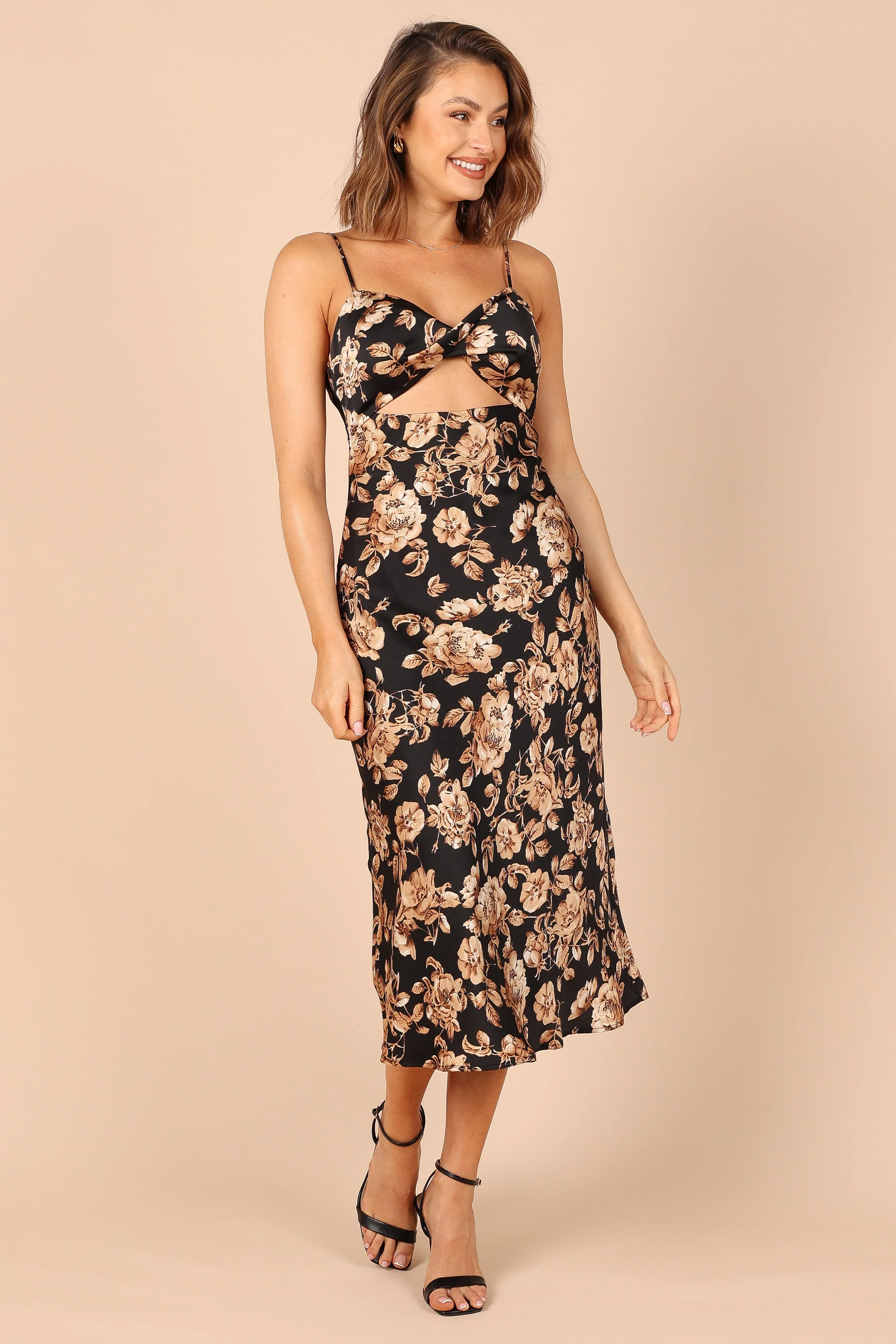 Saga Cut Out Midi Dress - Black Floral