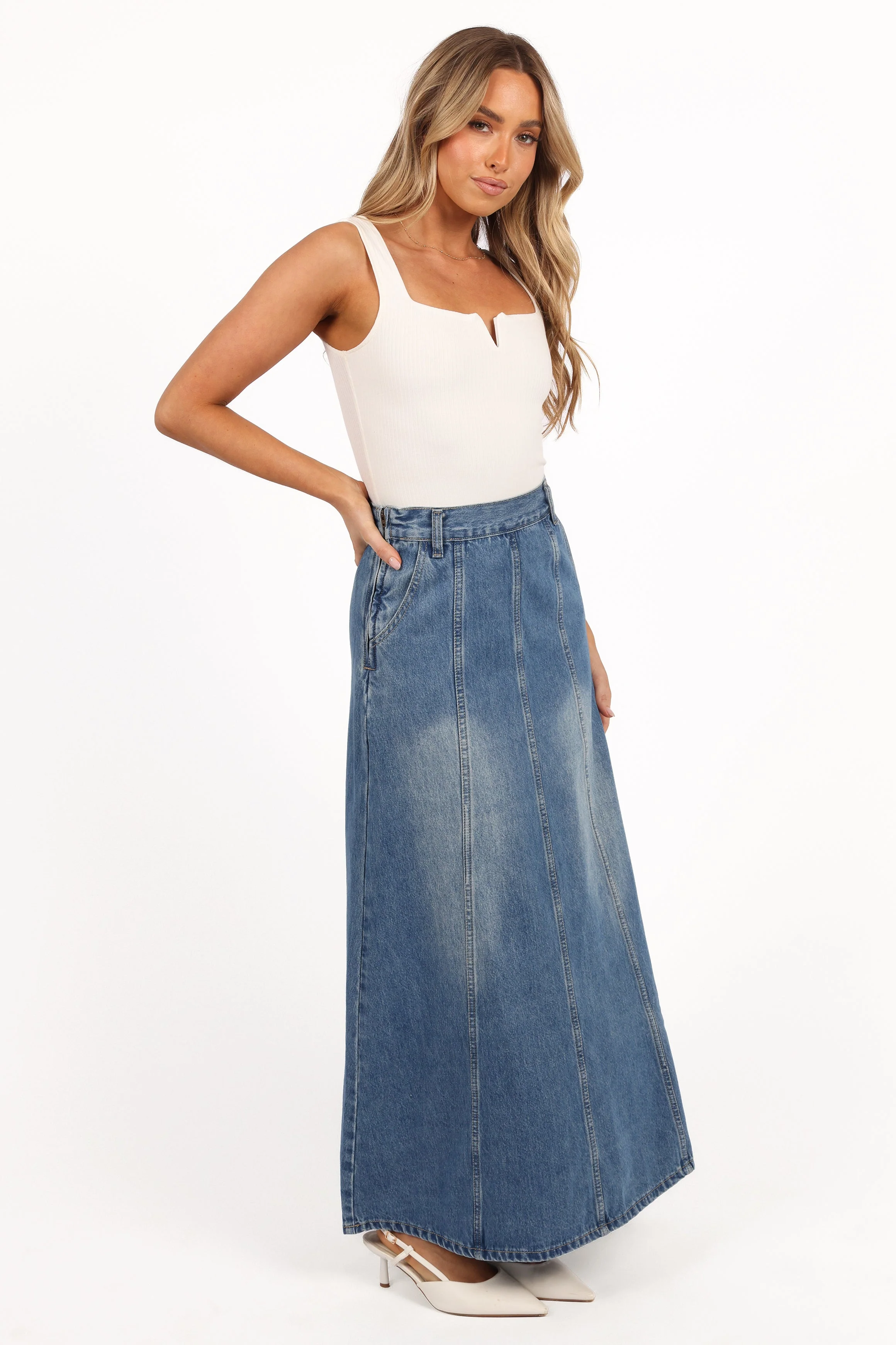 Gwen Denim Skirt - Mid Wash Denim