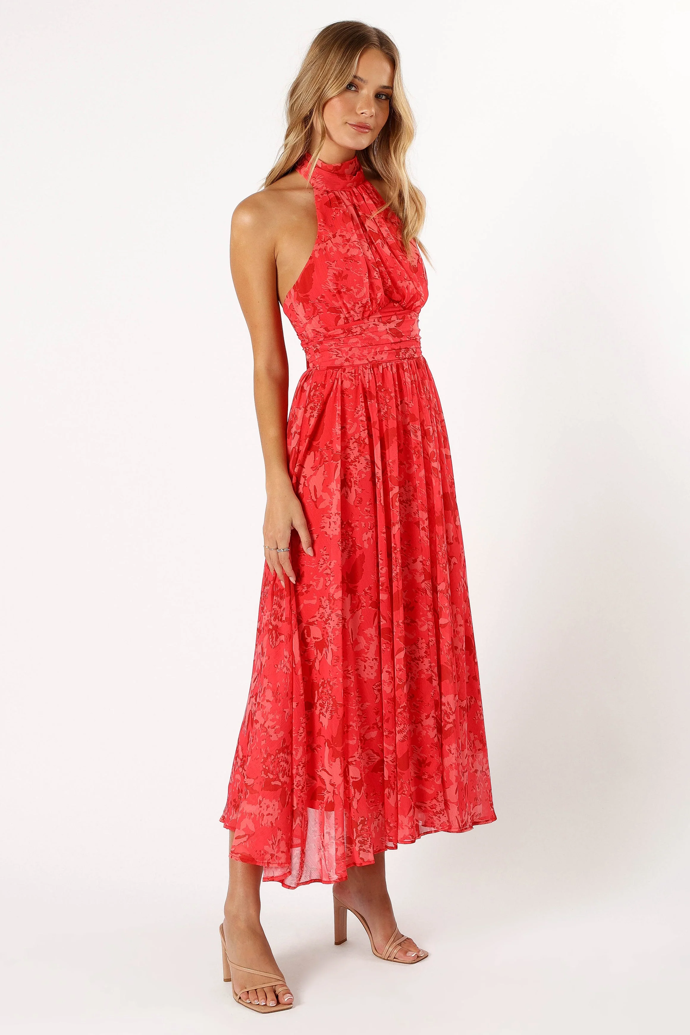 Primrose Halterneck Maxi Dress - Red Floral