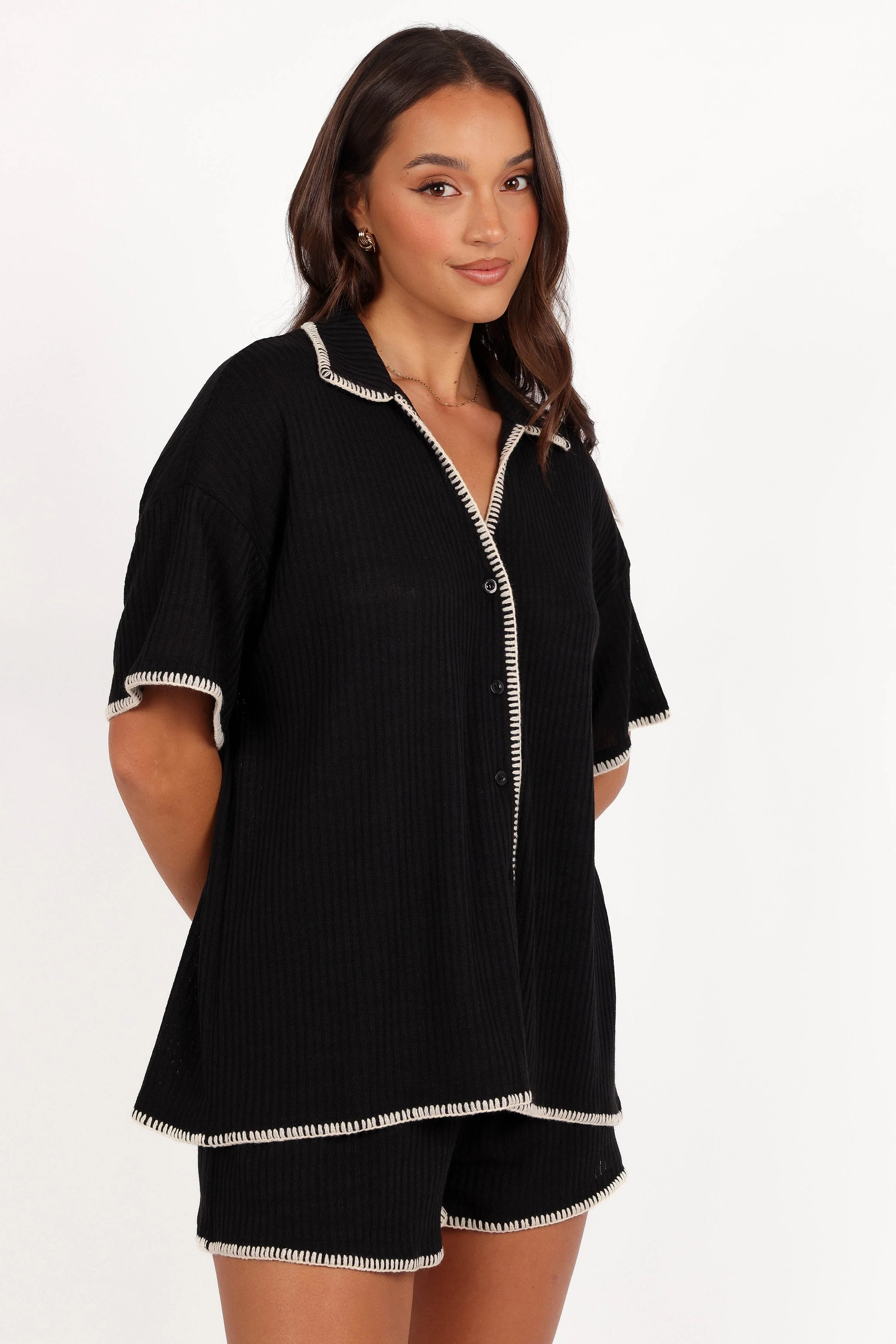 Essen Knit Shirt Set - Black Cream