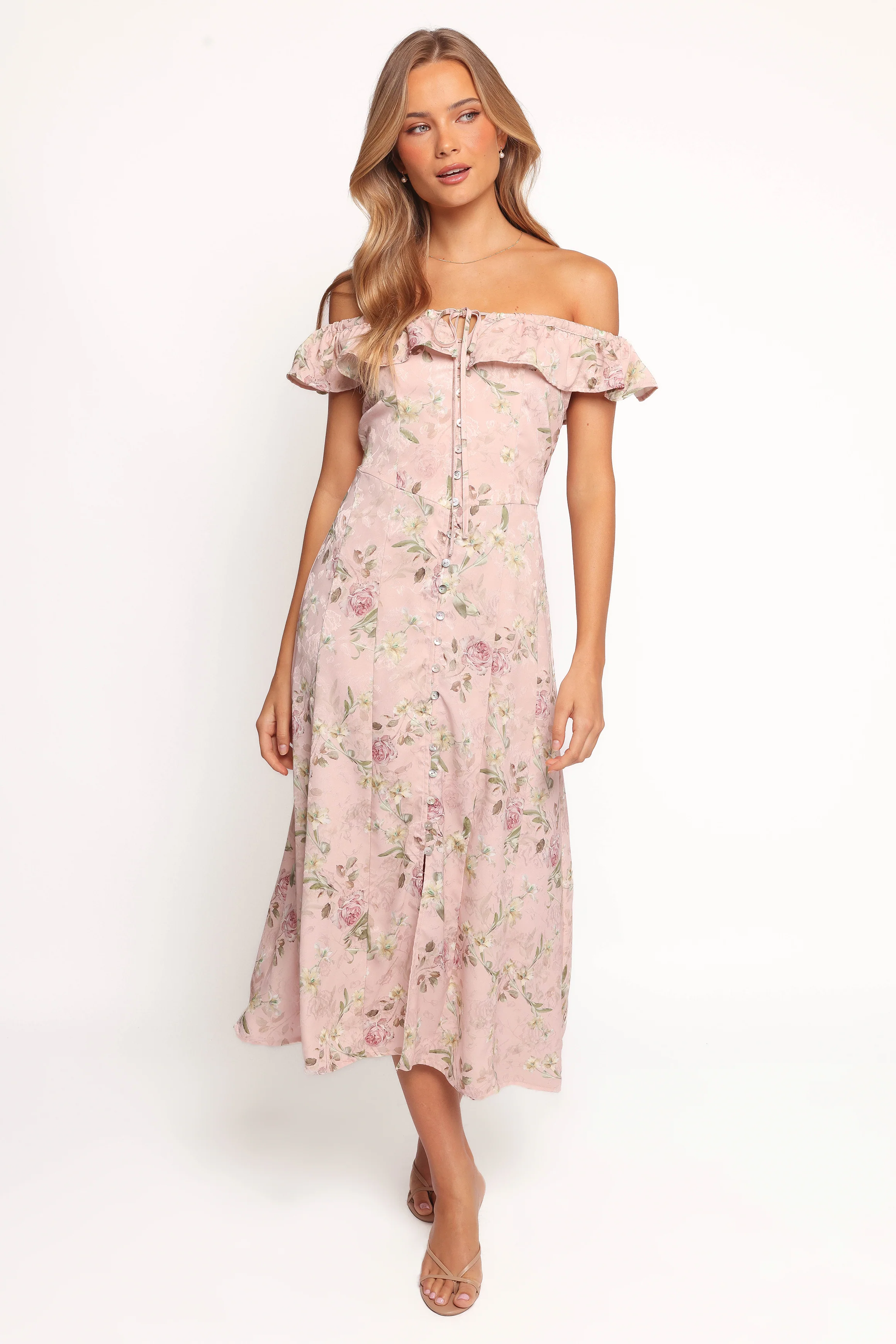 Lauryn Off The Shoulder Midi Dress - Blush Rose