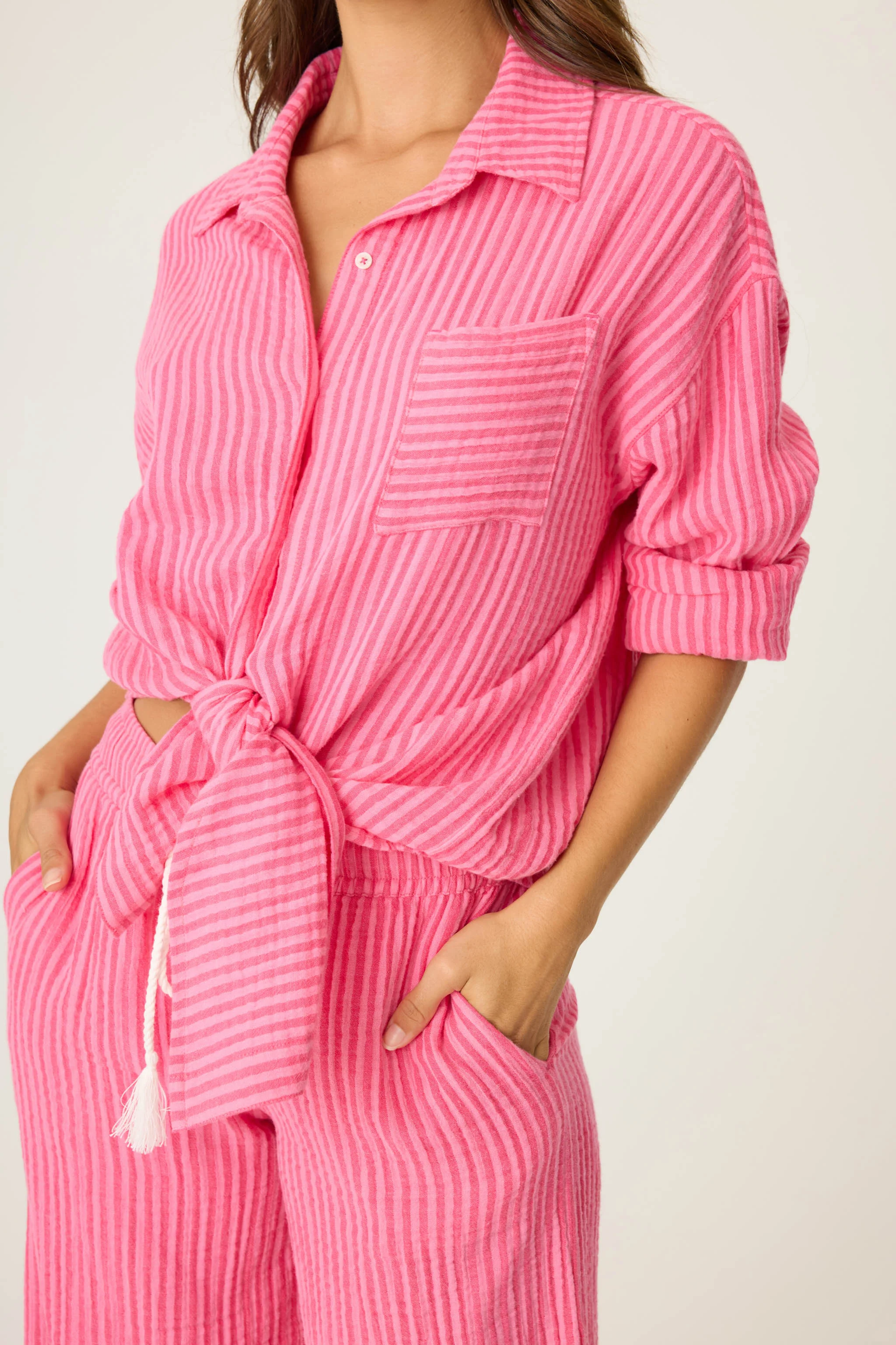 Back From The Beach Striped Gauze Shirt