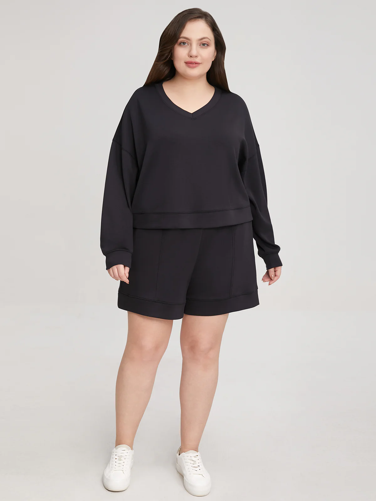 Plus V-Neck Crop Sweatshirt