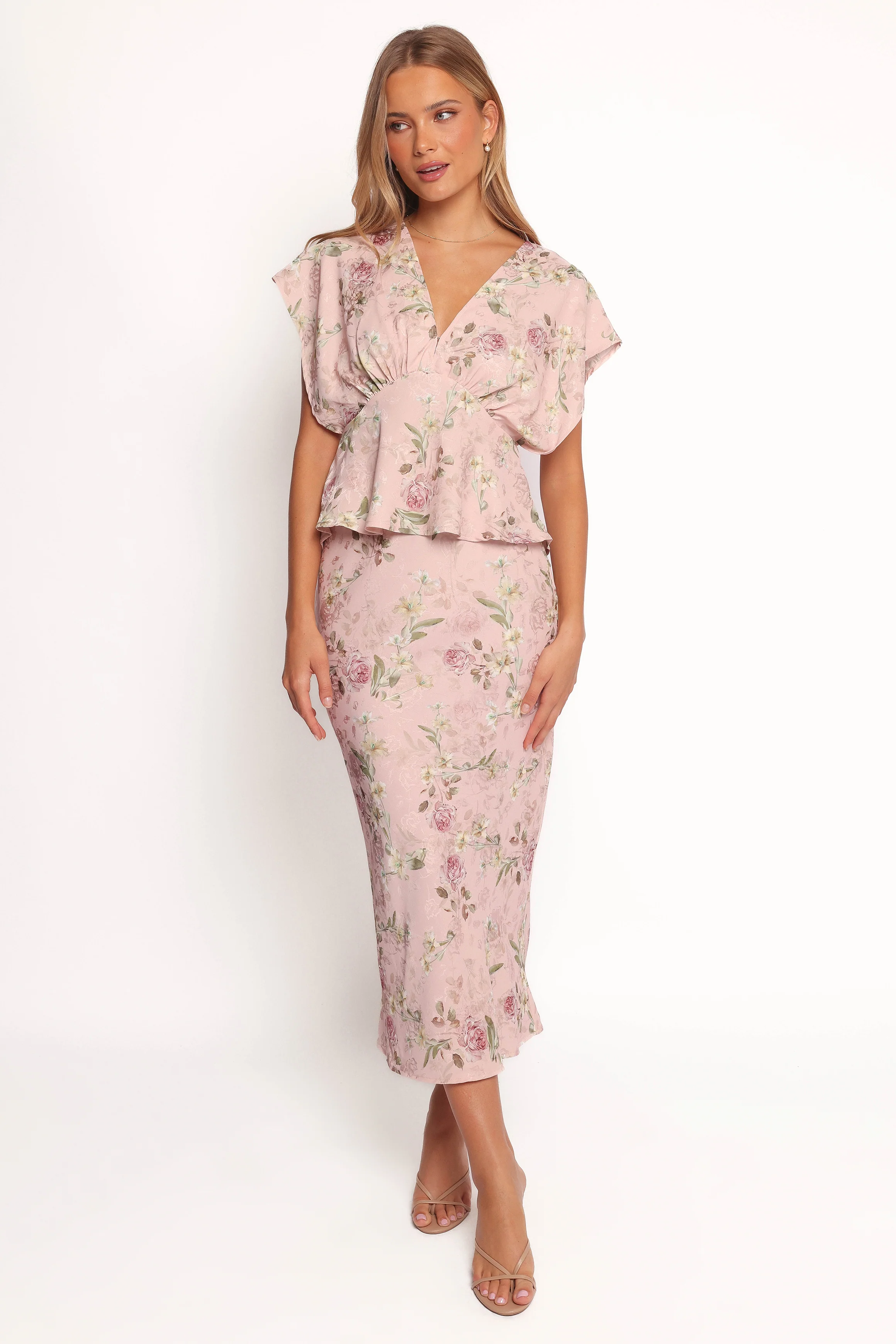 Kenna Satin Midi Skirt - Blush Rose