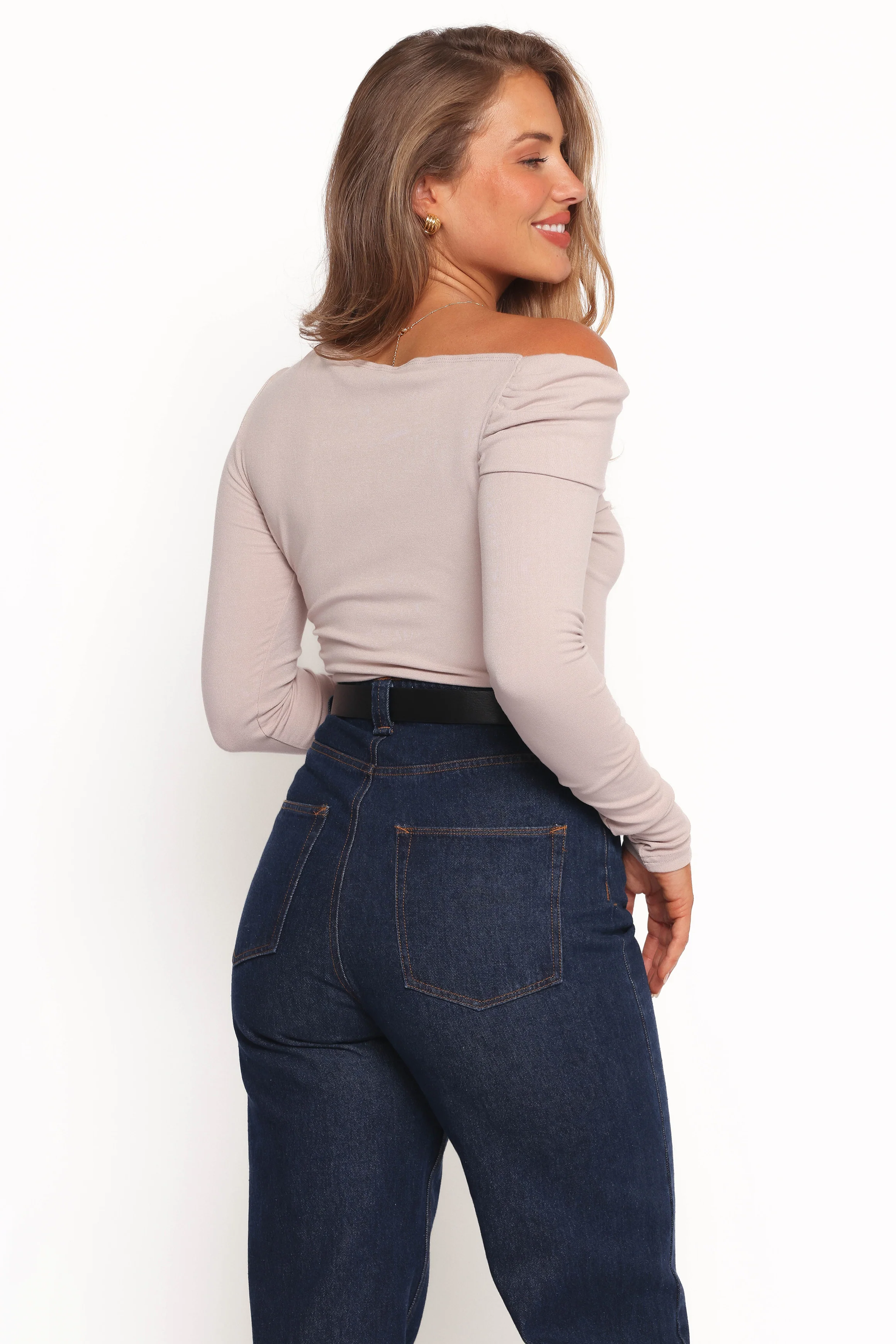 Liah Off Shoulder Knit Top - Grey