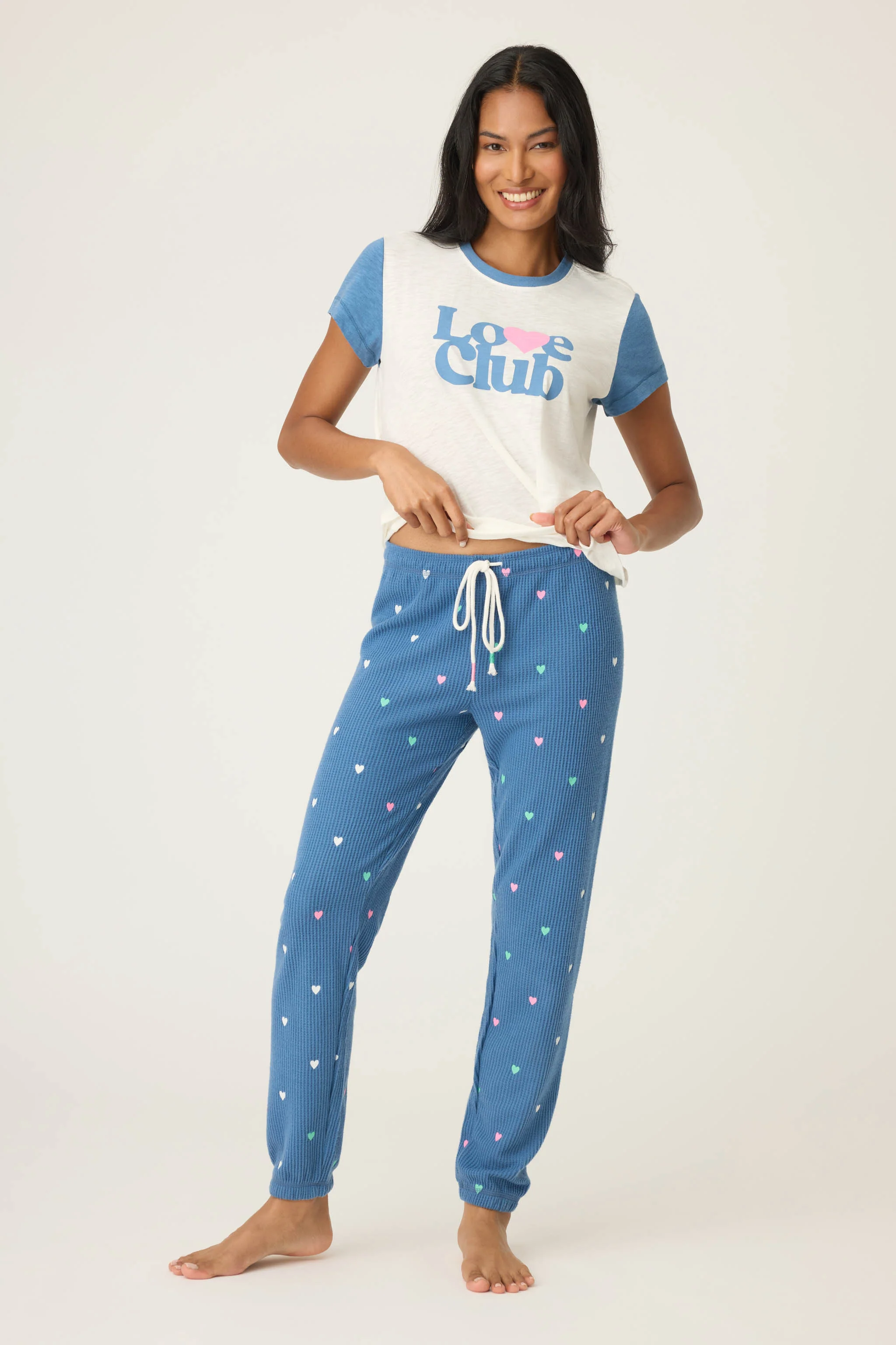 Love Club Banded Lounge Pants with Embroidered Hearts