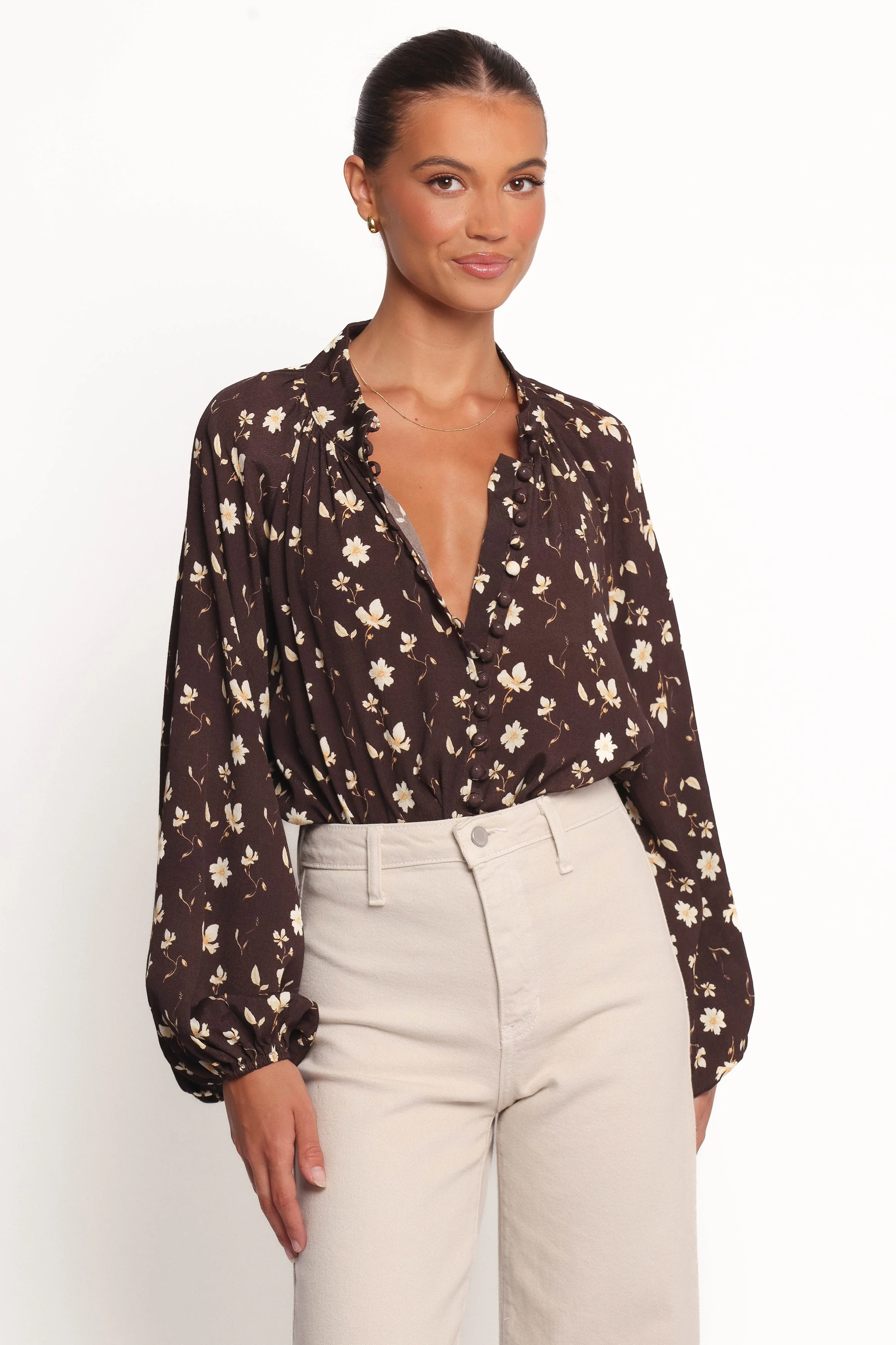 Marni Top - Brown Ditsy