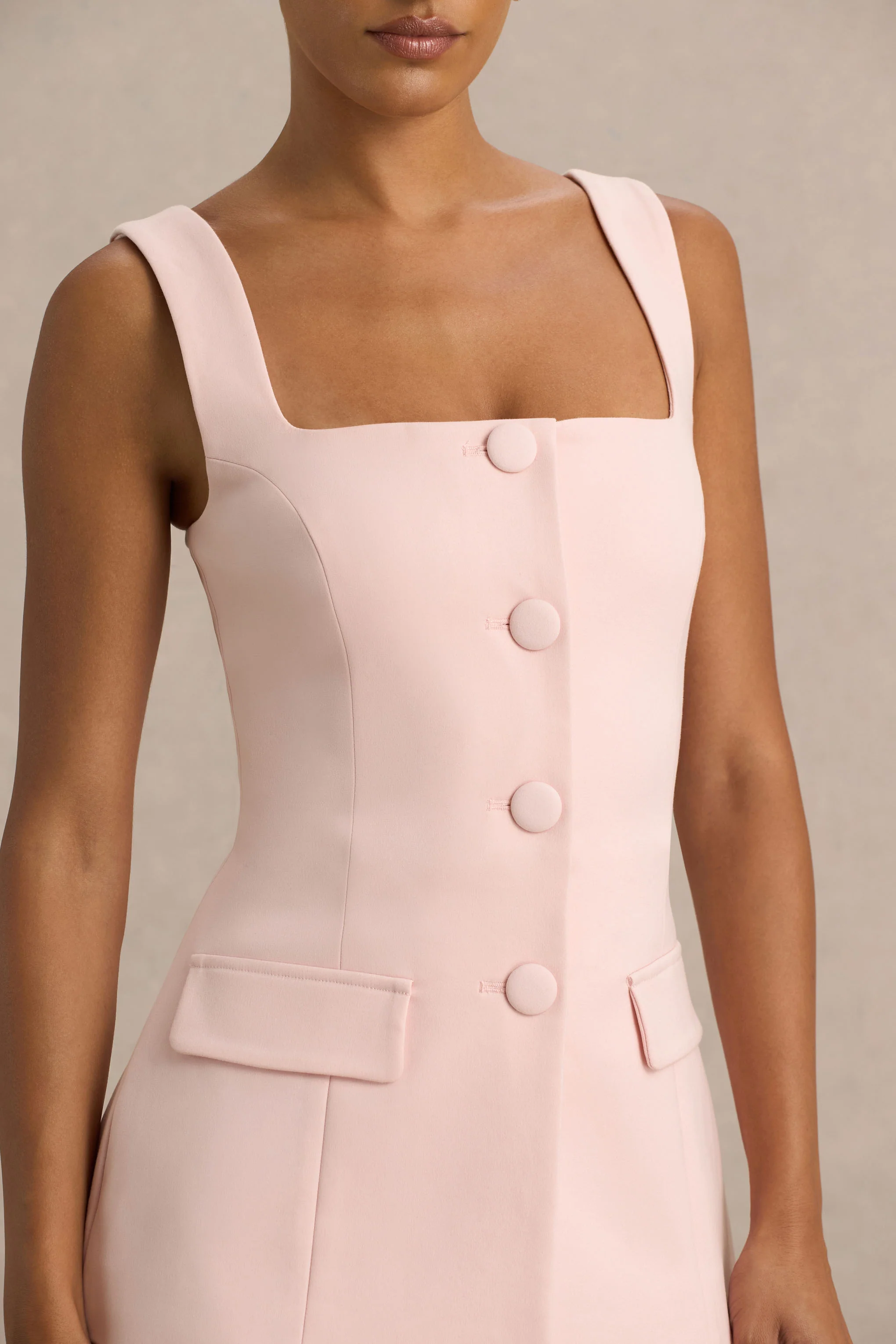 Aceline | Baby Pink Square-Neck Tailored Jumpsuit