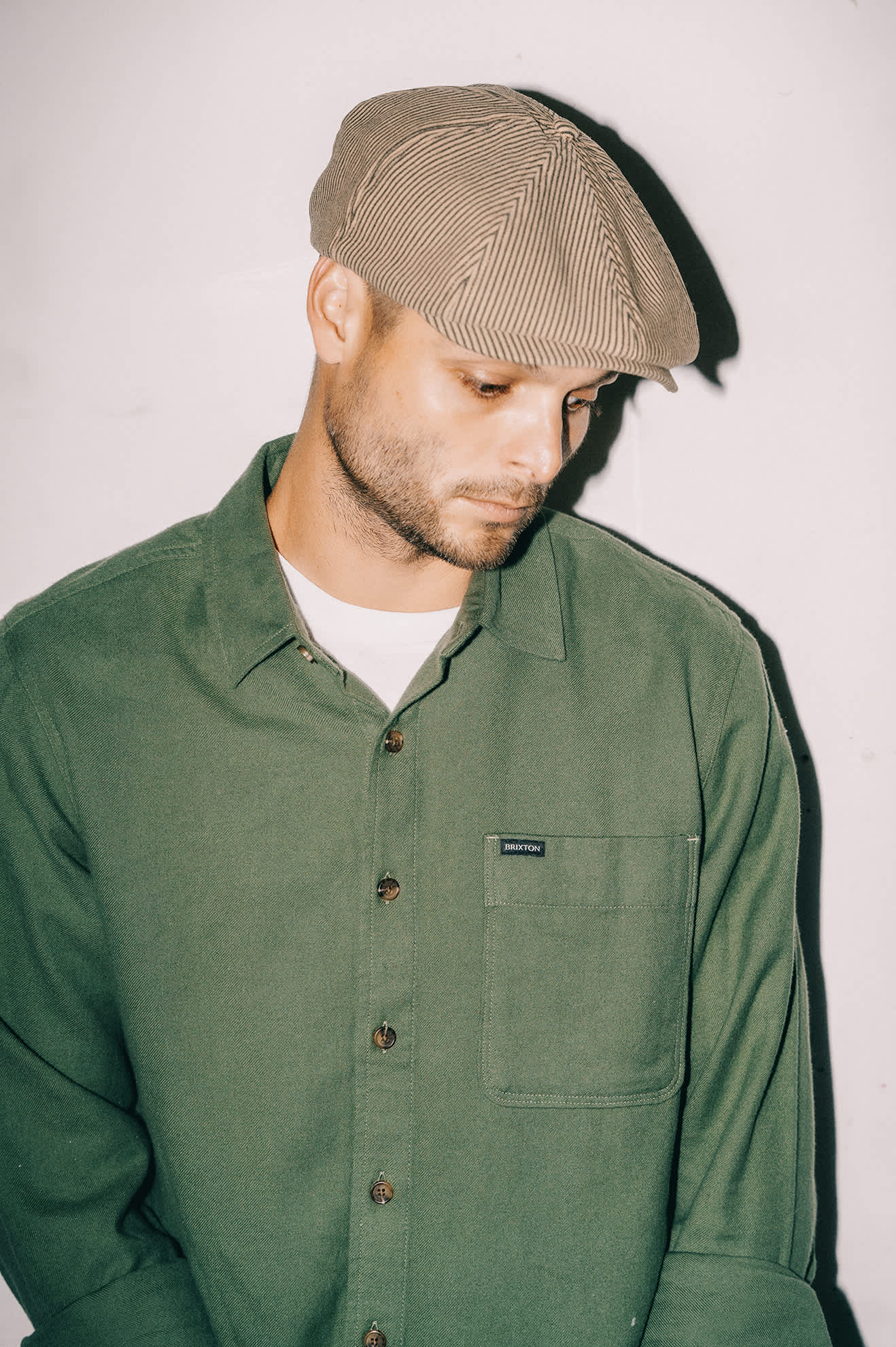 Brood Newsboy Cap - Dark Tan/Black Hickory Stripe