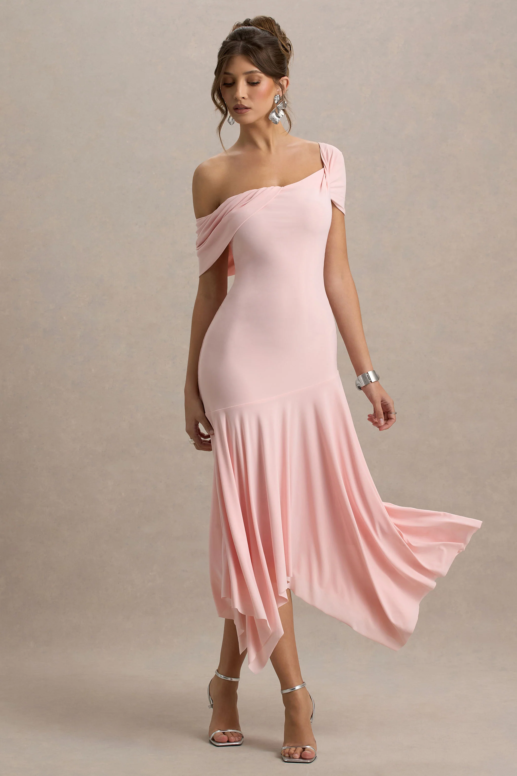 Castor | Pink Asymmetric Midi Dress