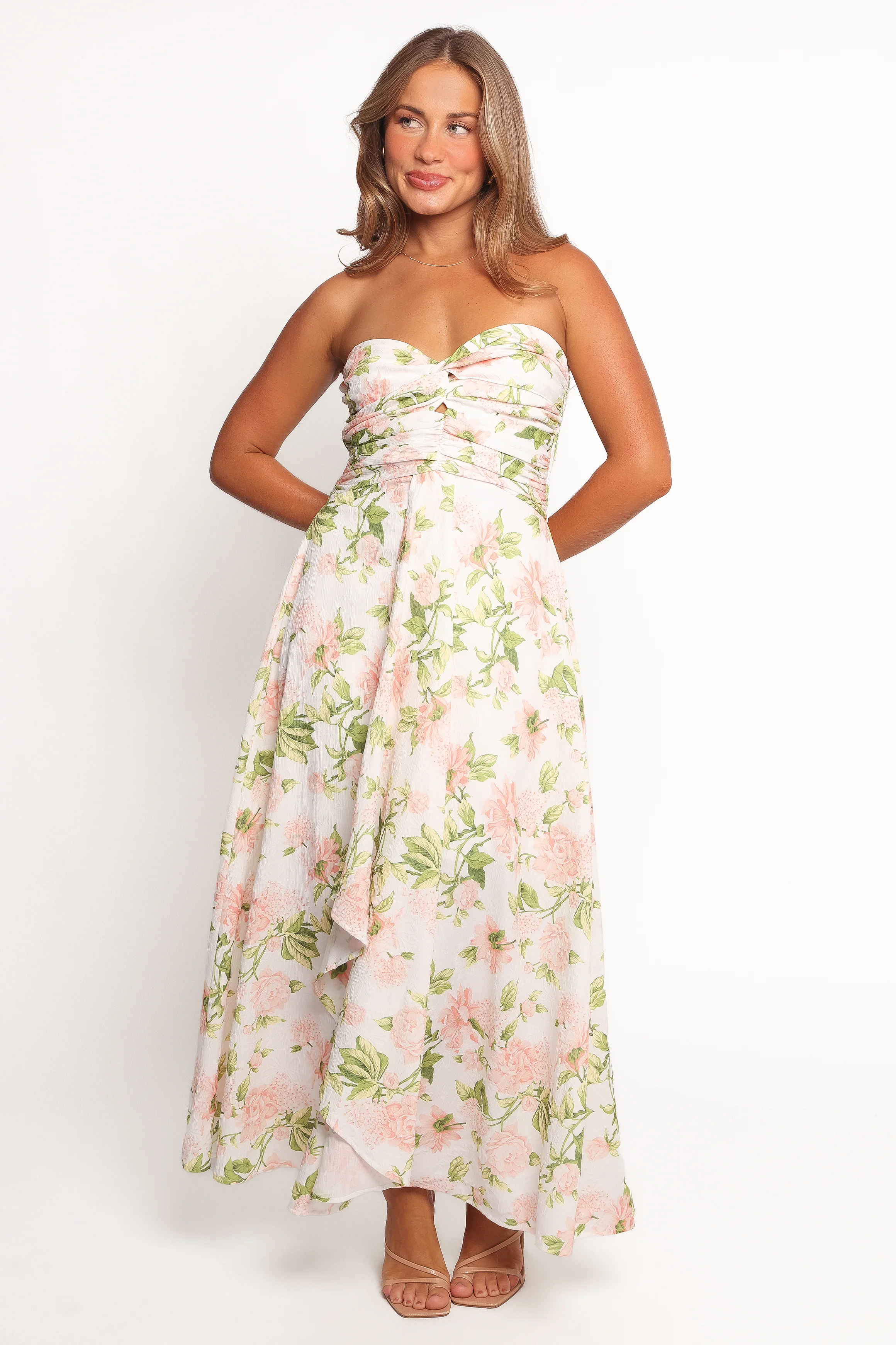Marta Strapless Midi Dress - Pink Floral