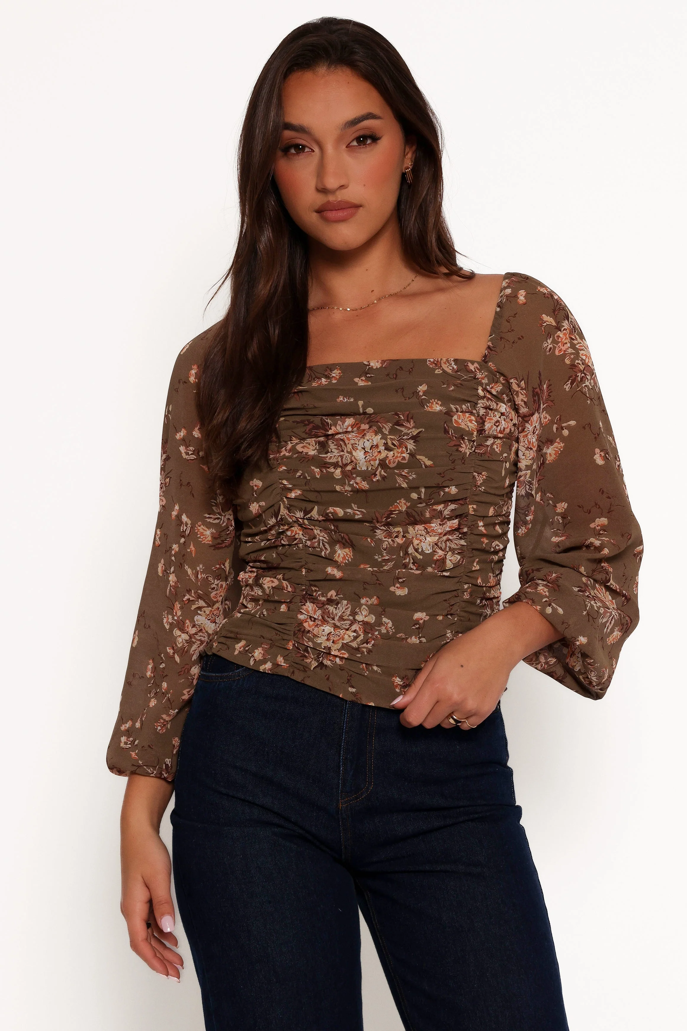 Maia Long Sleeve Top - Olive Floral