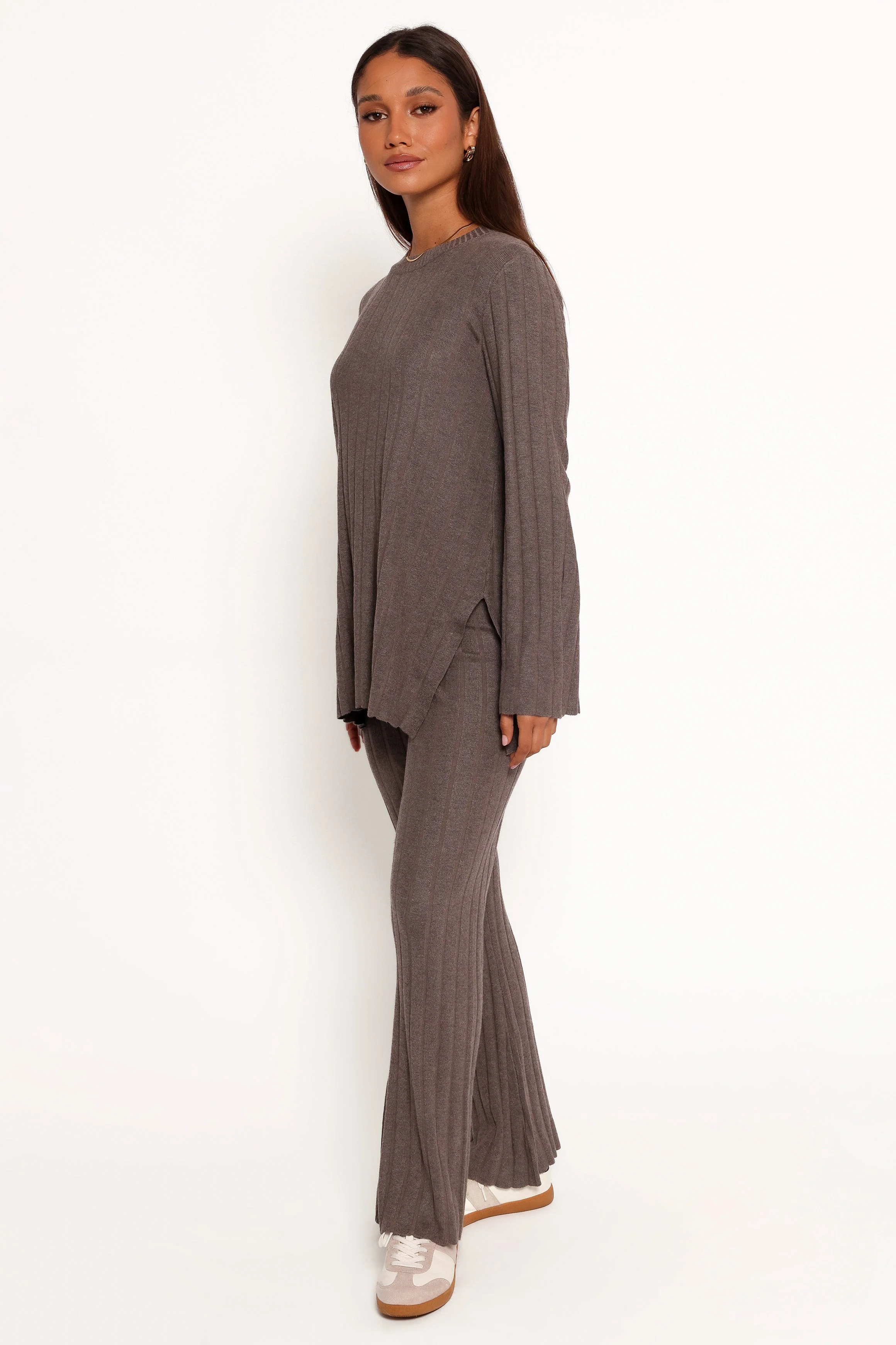 Silvie Long Sleeve Knitted Set - Charcoal Grey