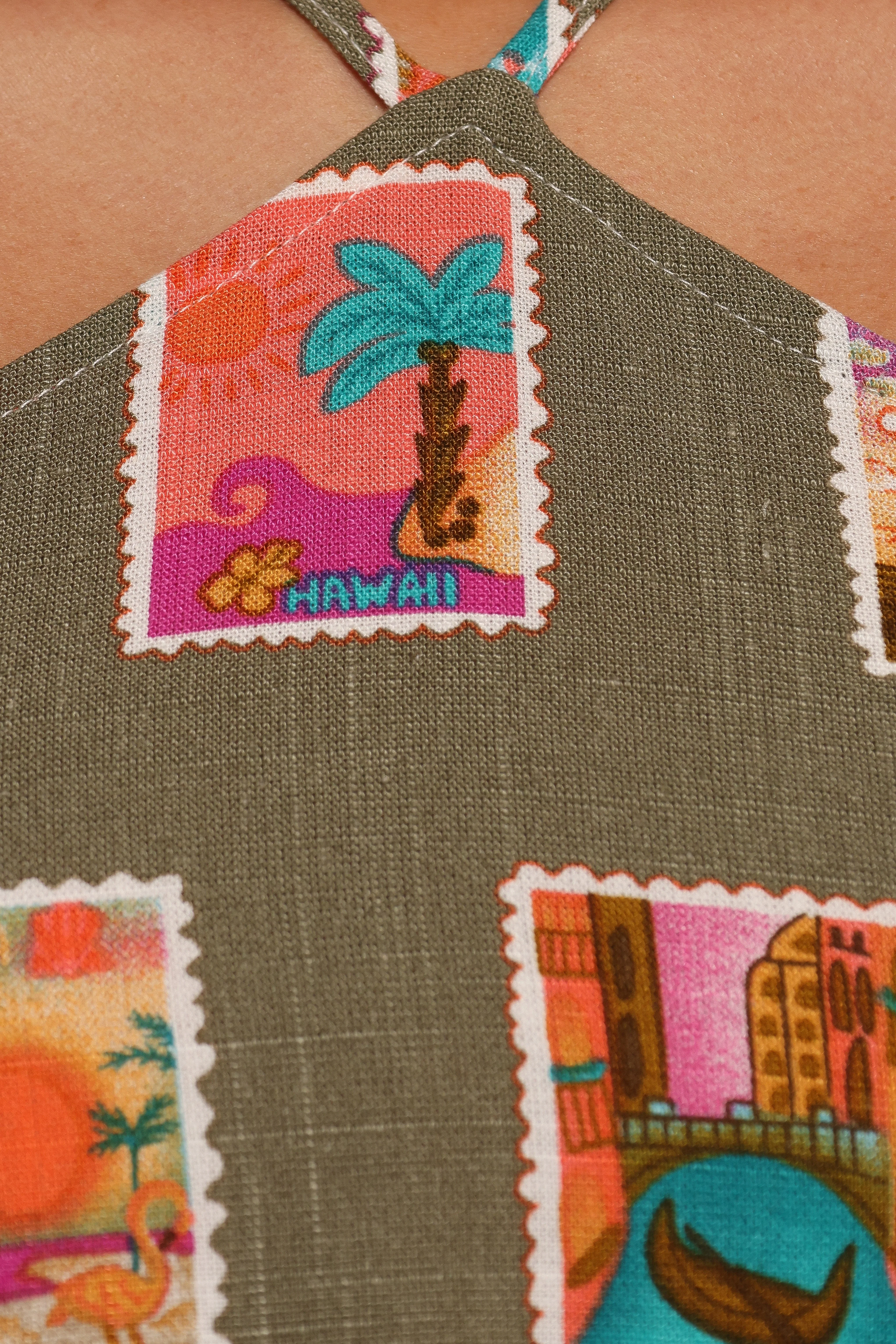 Henri Halter Top - Olive Print