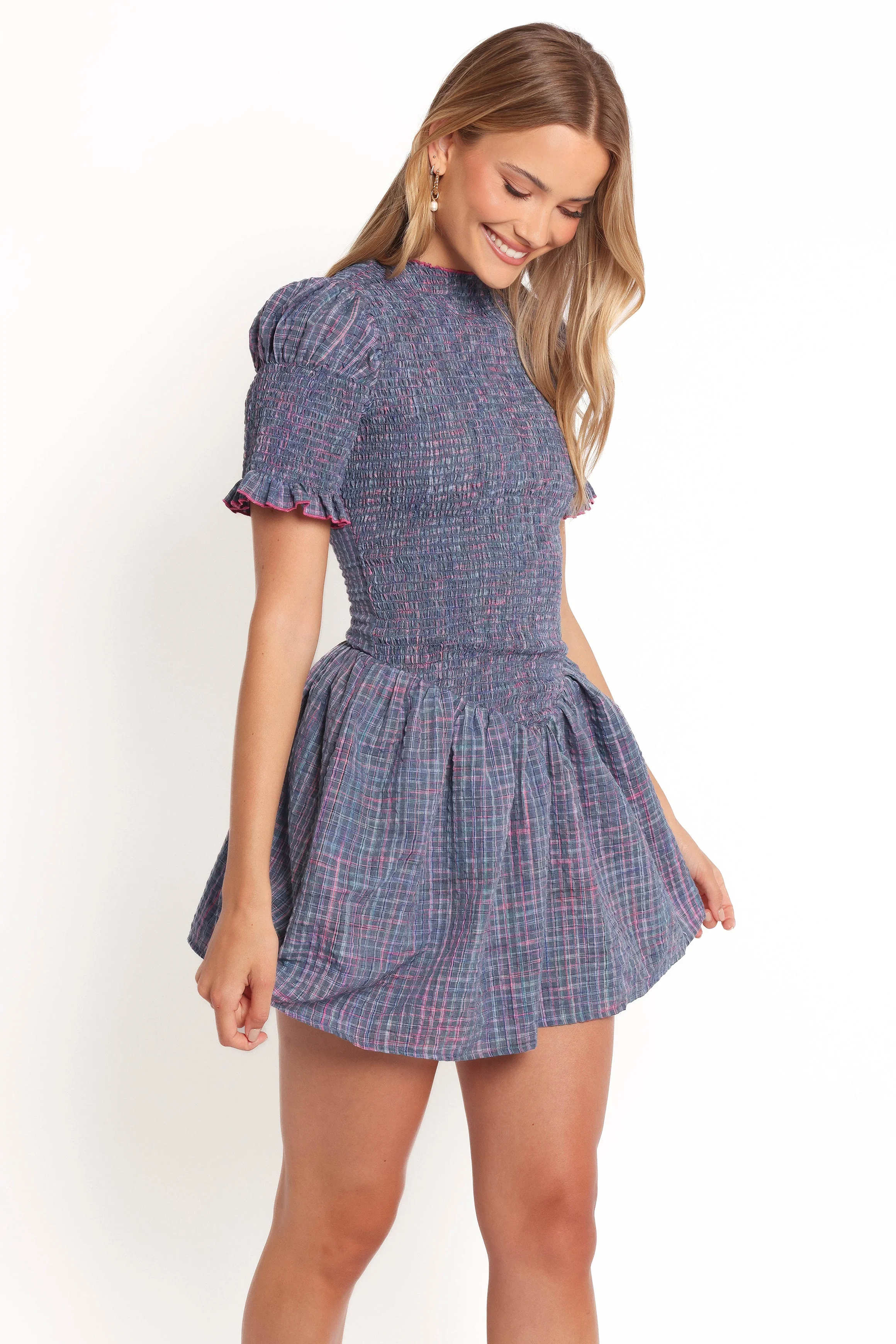 Celine Mini Dress - Navy Plaid