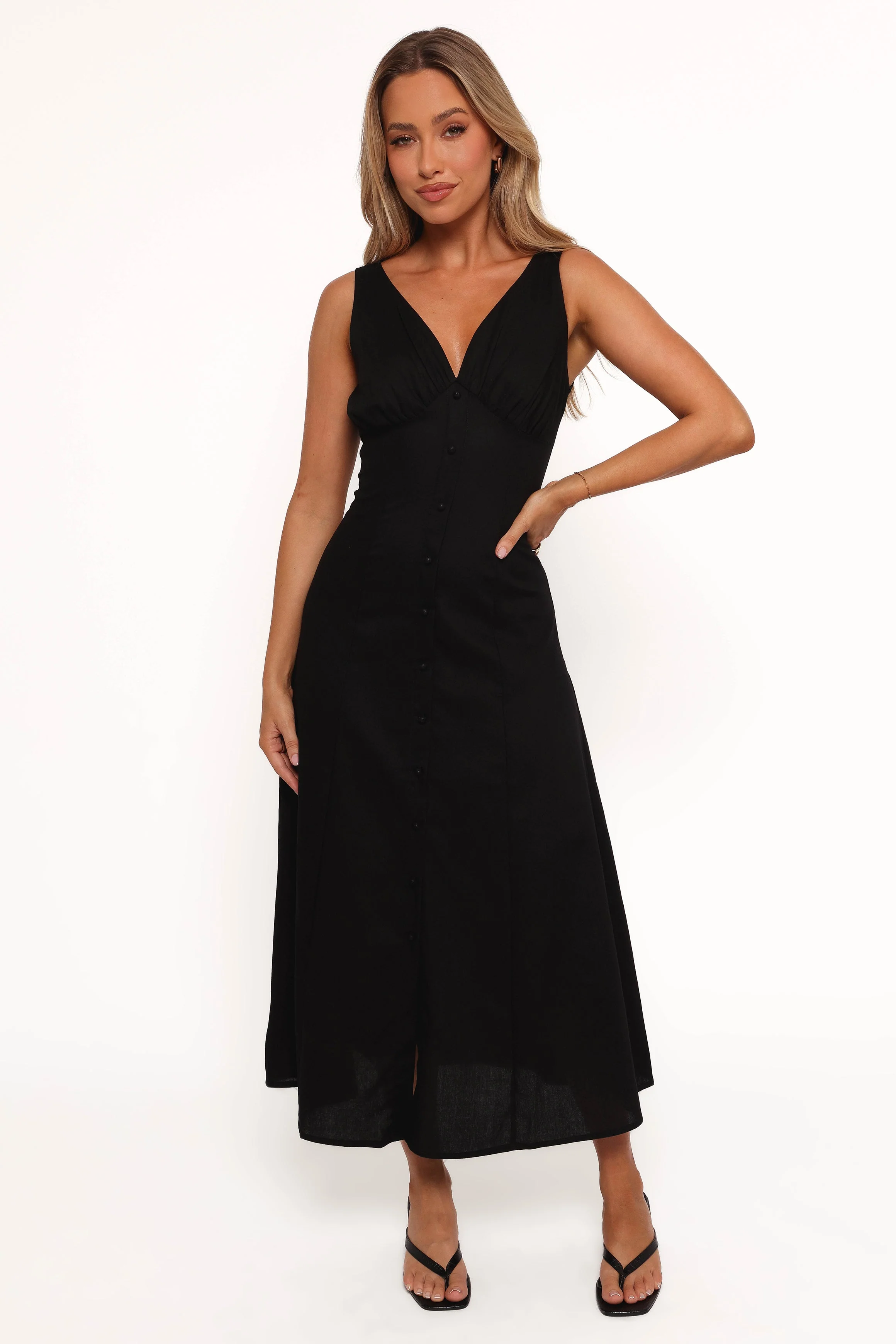 Barbara Midi Button Down Dress - Black