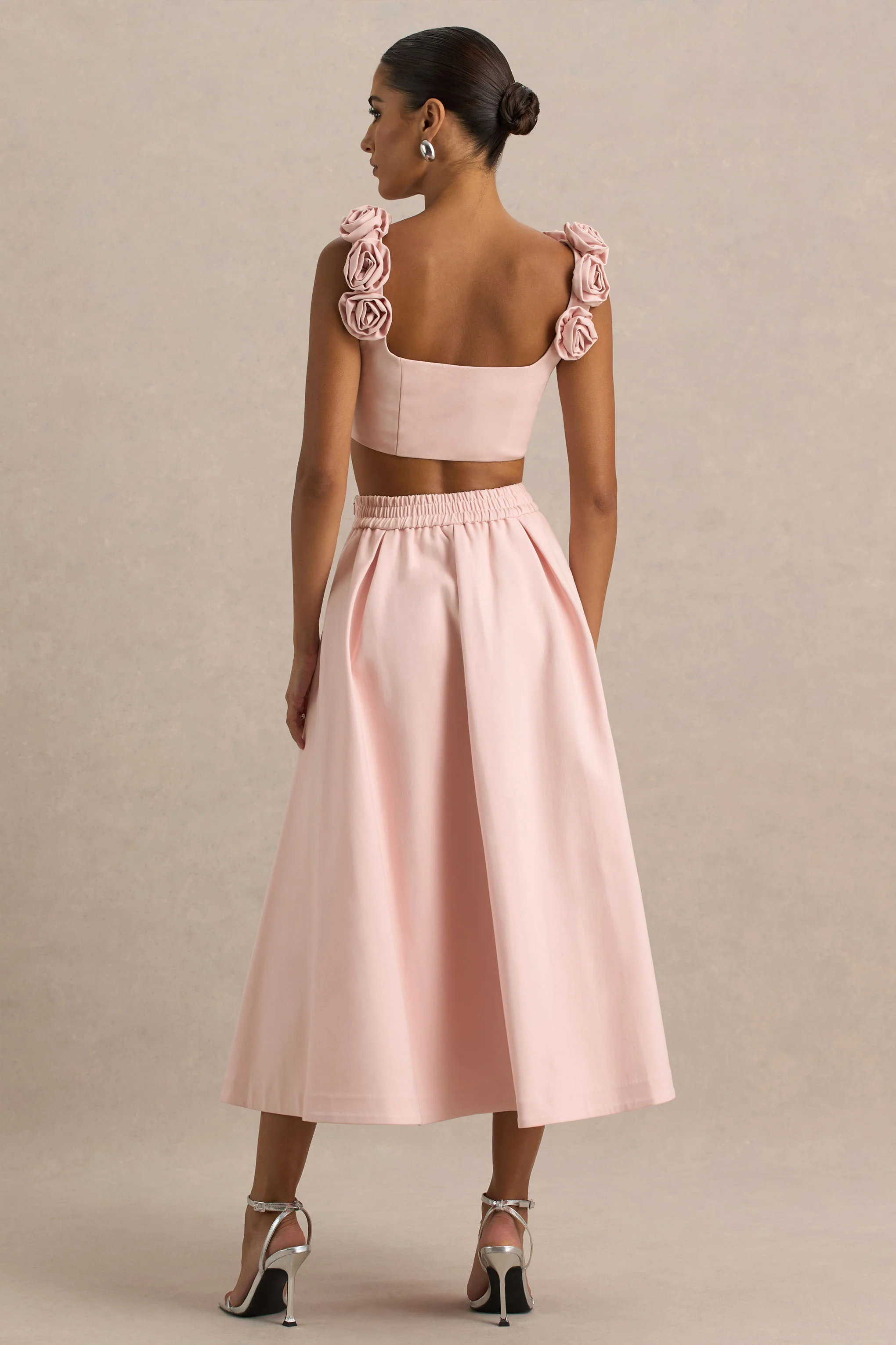 Sara | Baby Pink Midi Skirt With Buttons