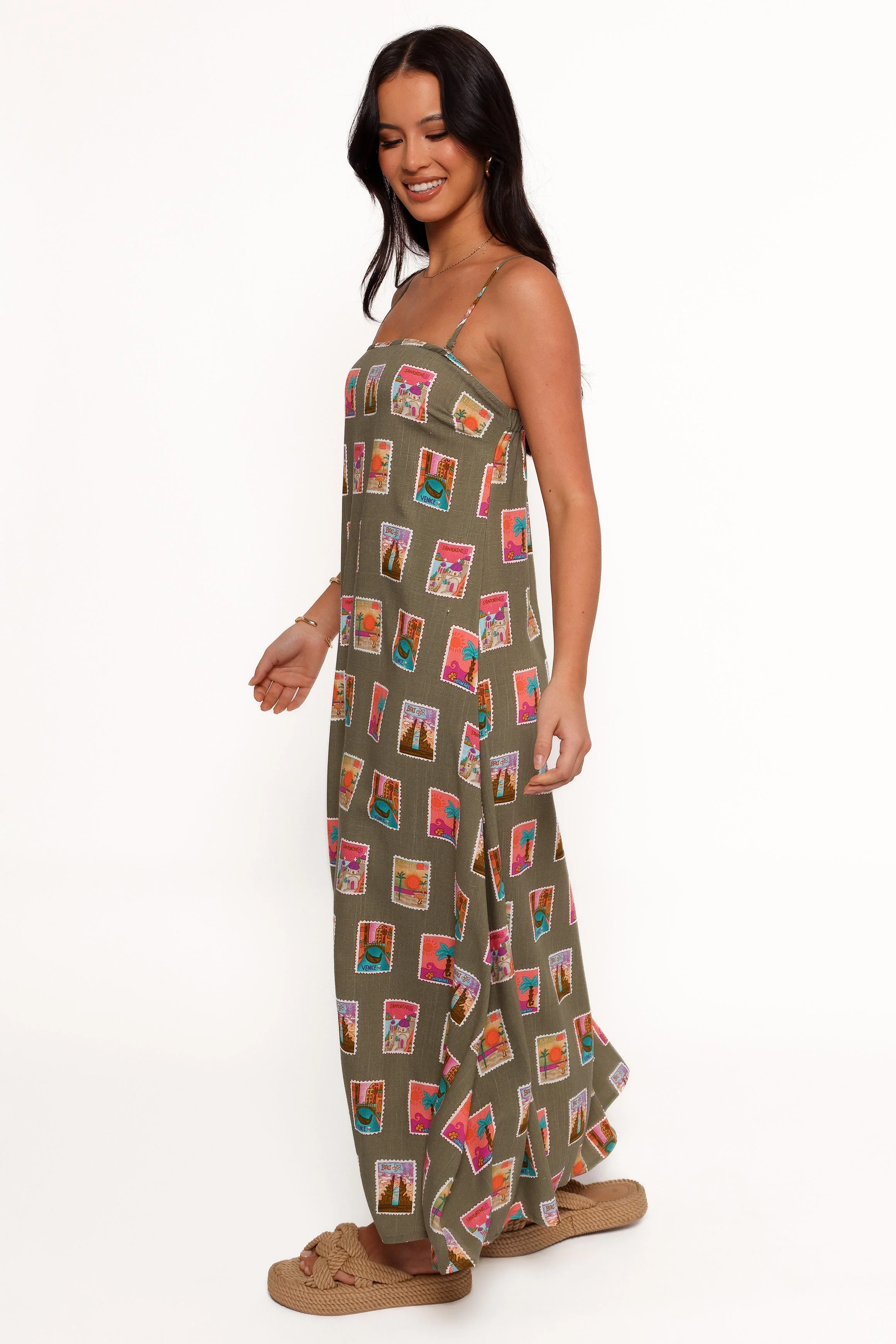 Aoife Maxi Dress - Olive Print