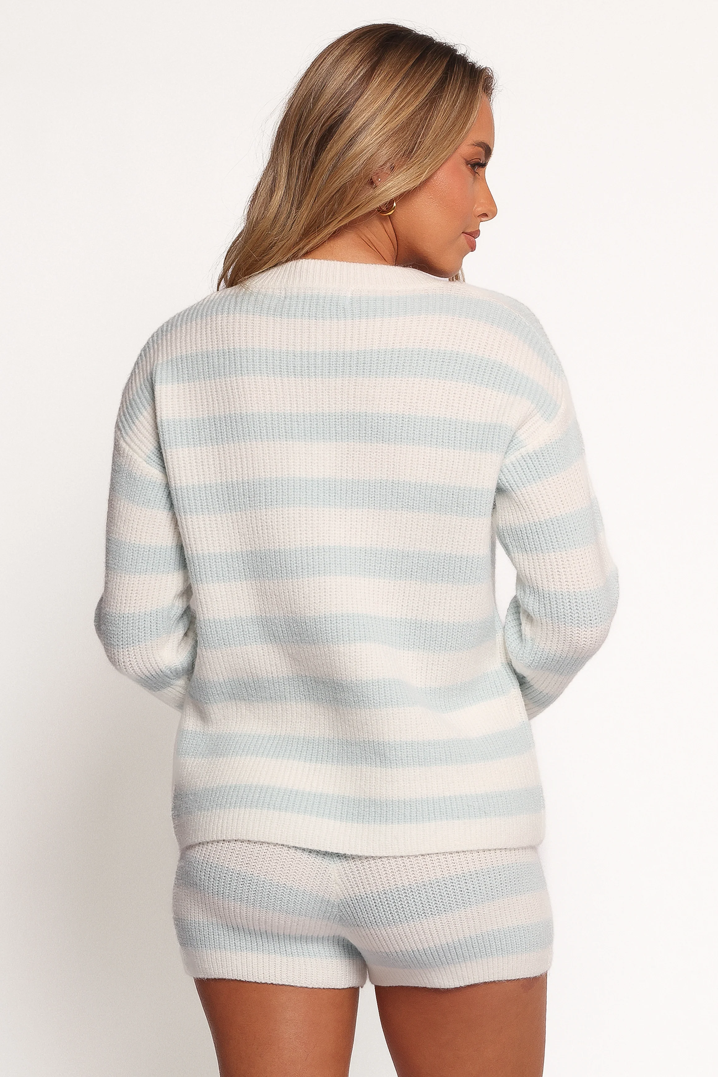 Ciaran Knitted Short Set - Cream Blue