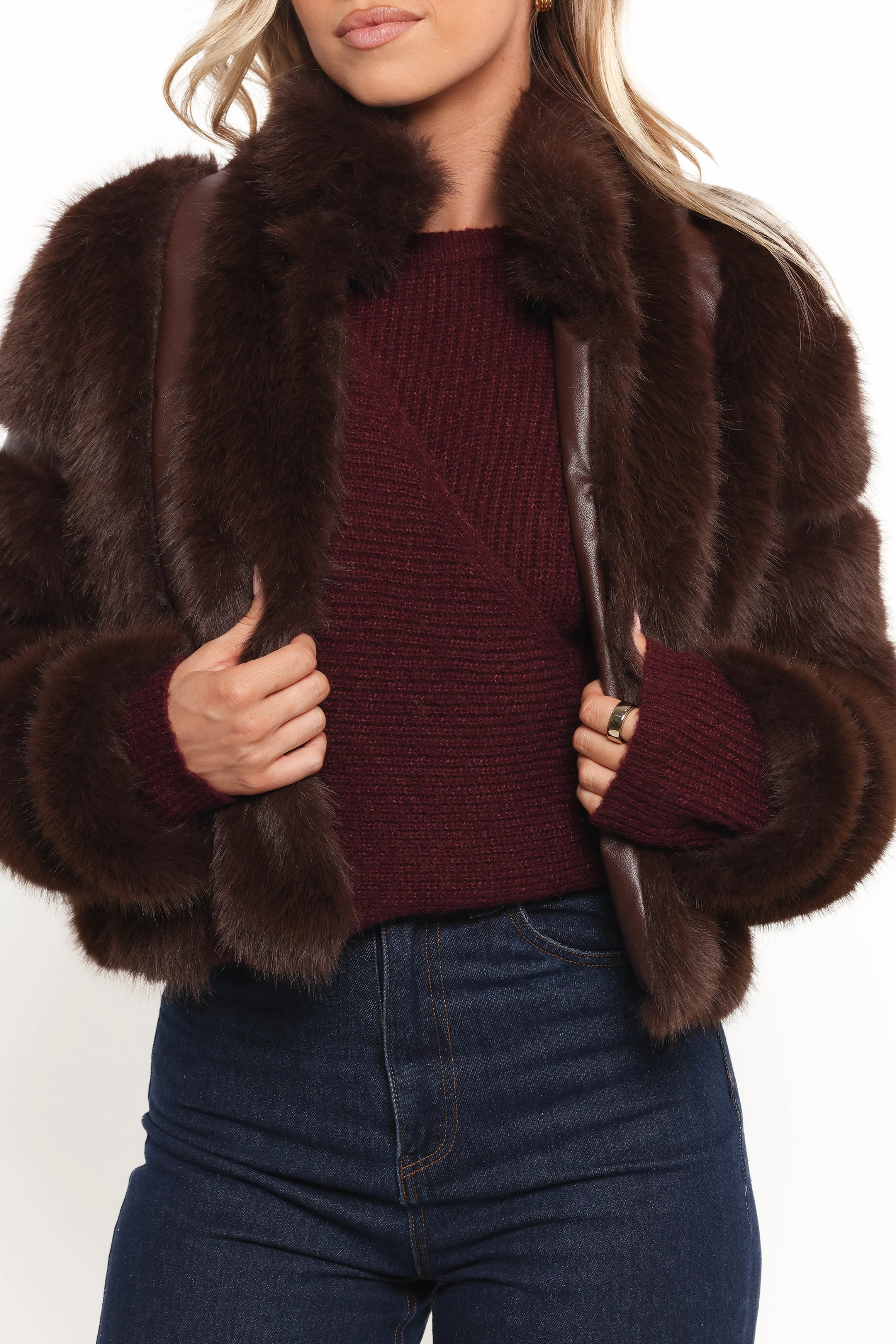 Velma Channel Faux Fur Jacket - Chocolate