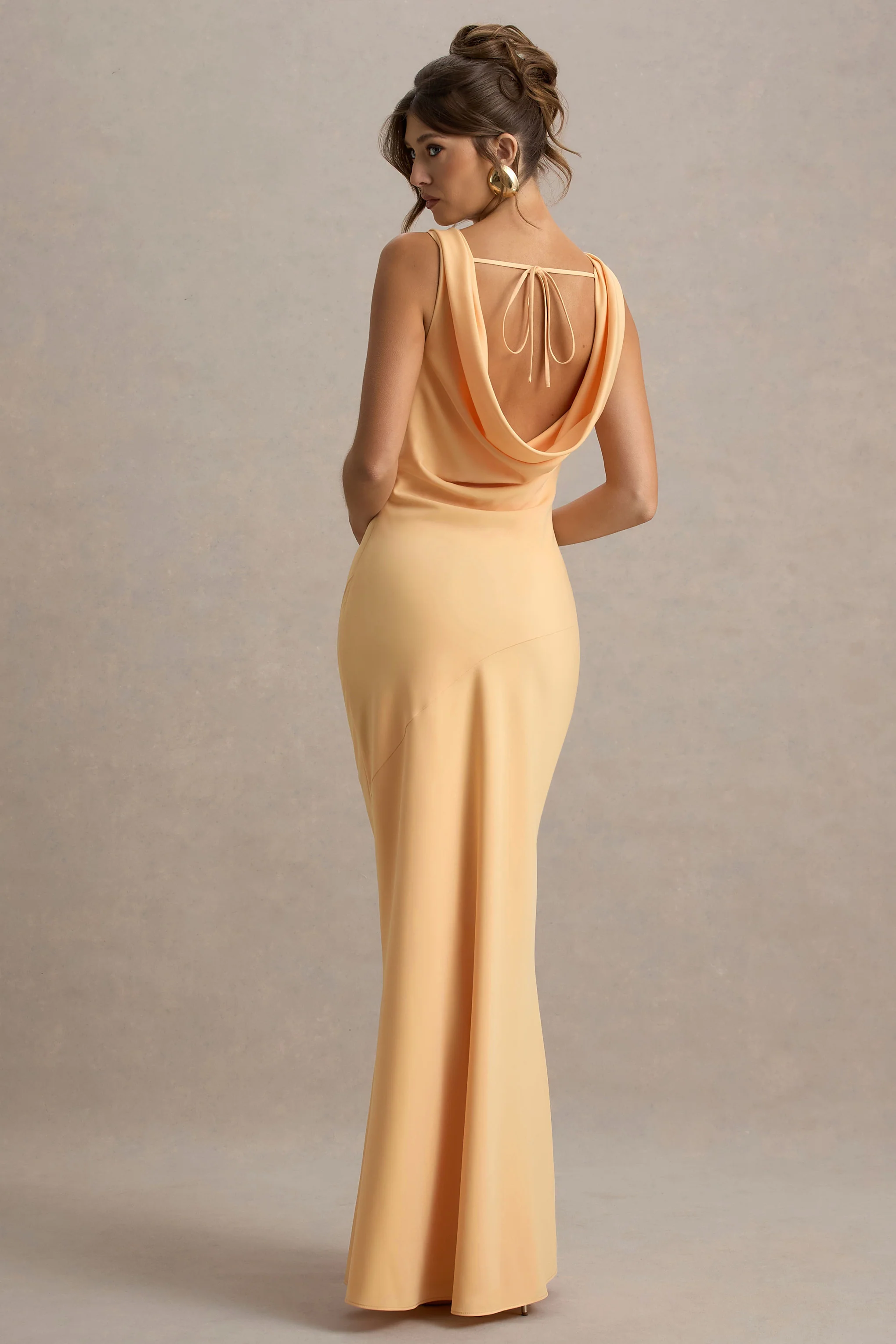 Alesso | Peach Satin Cowl-Neck Maxi Dress