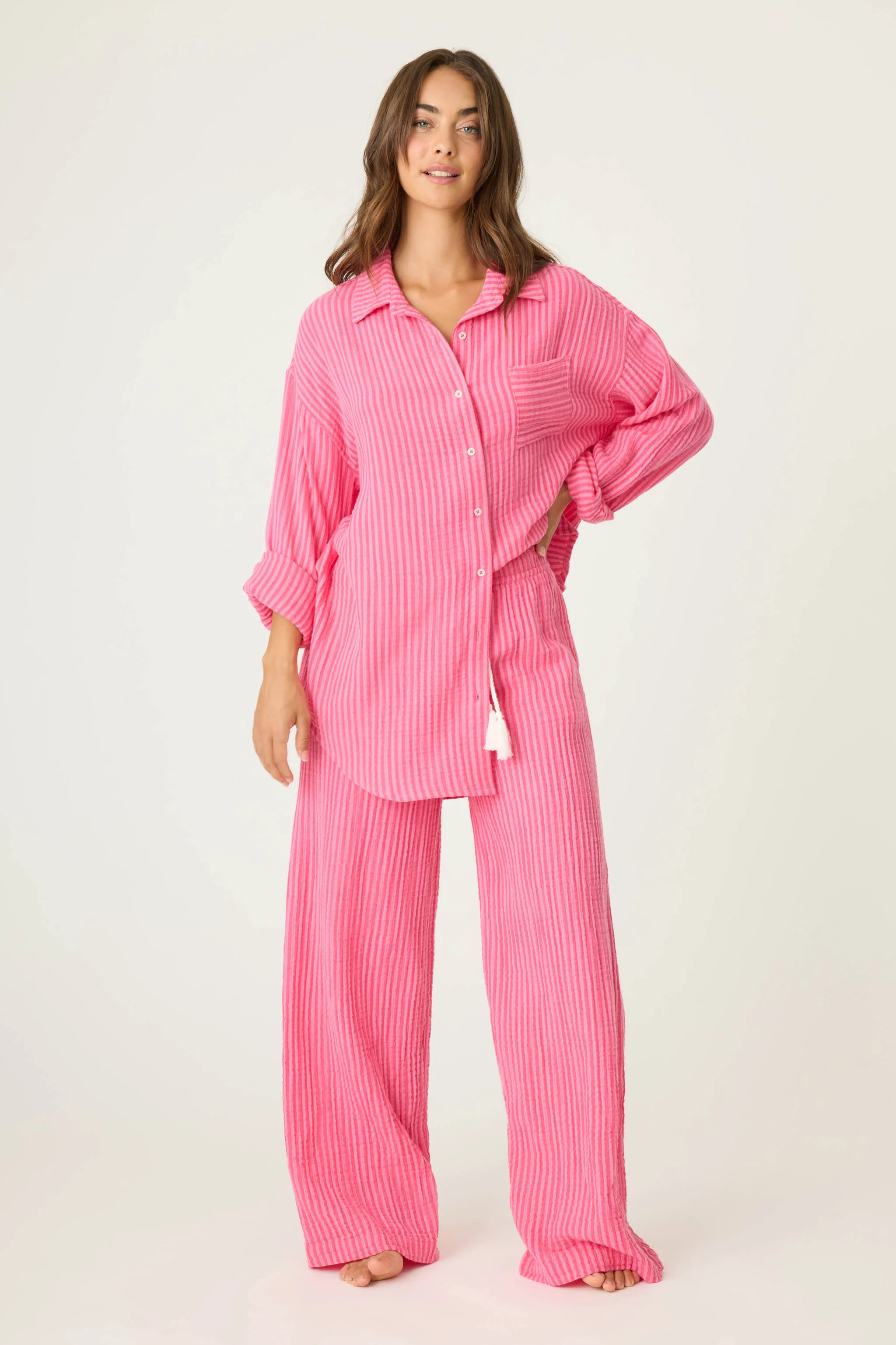 Back From The Beach Striped Gauze Shirt