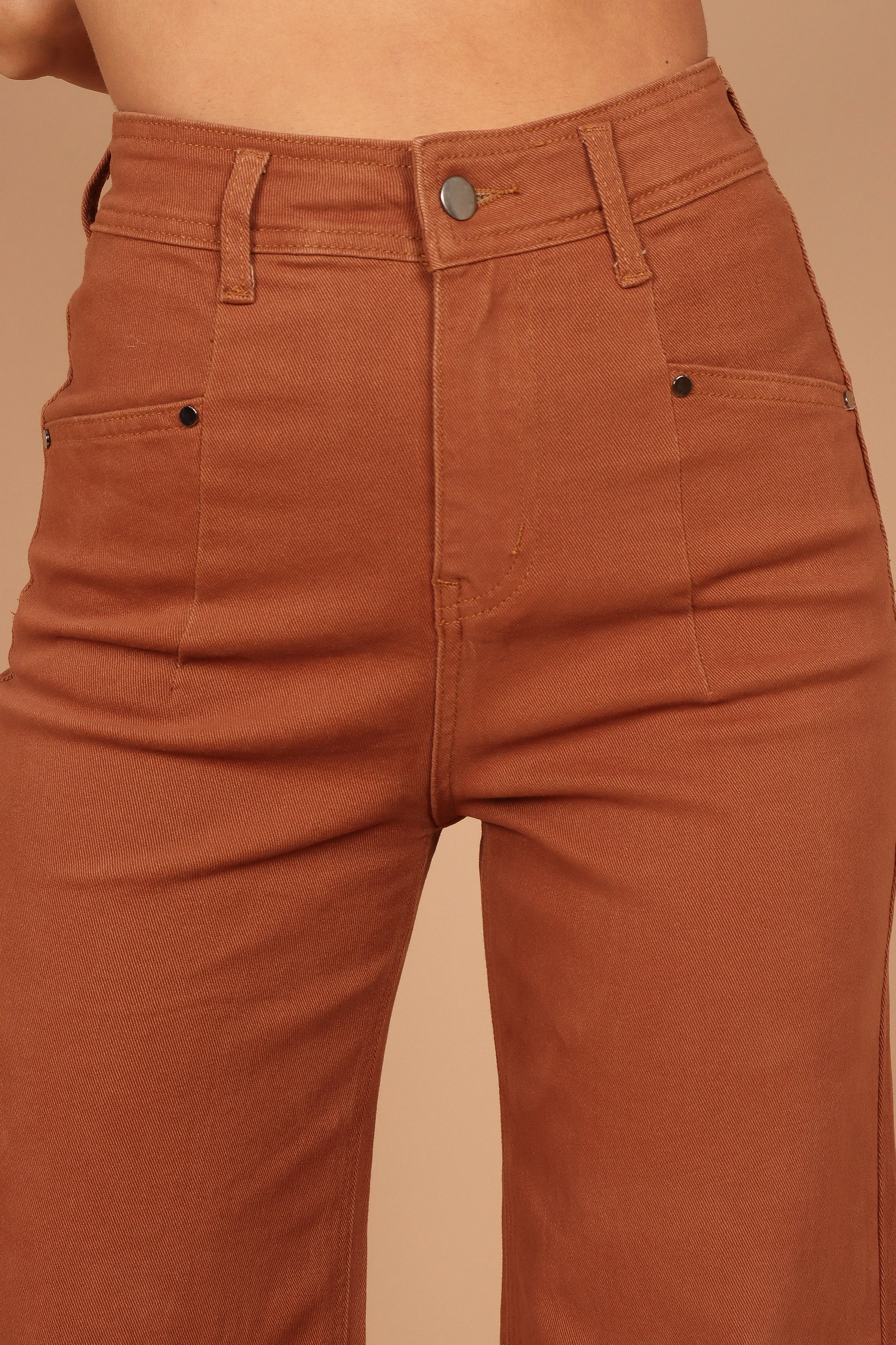 Georgette High Waisted Straight Leg Pants - Brown