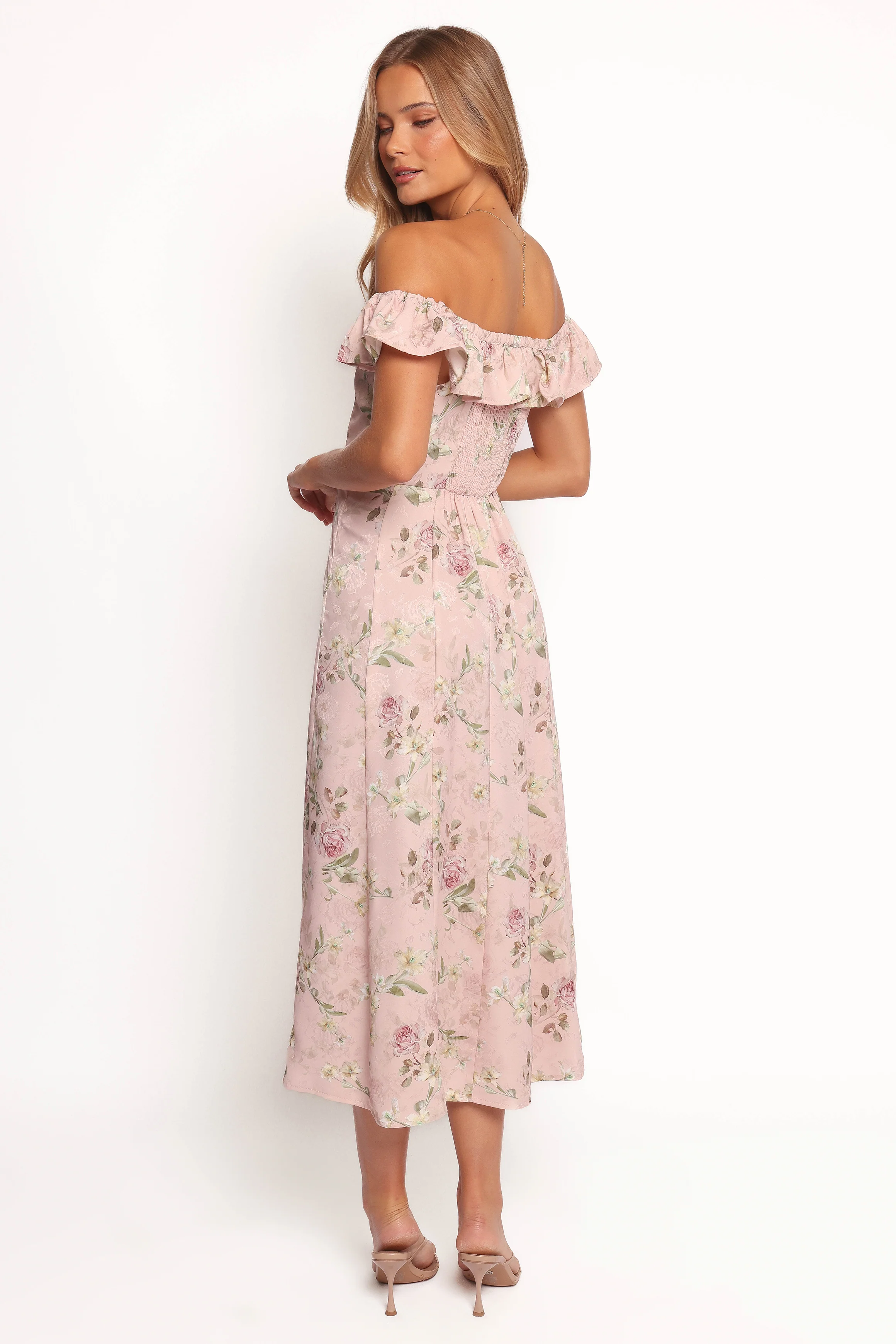 Lauryn Off The Shoulder Midi Dress - Blush Rose
