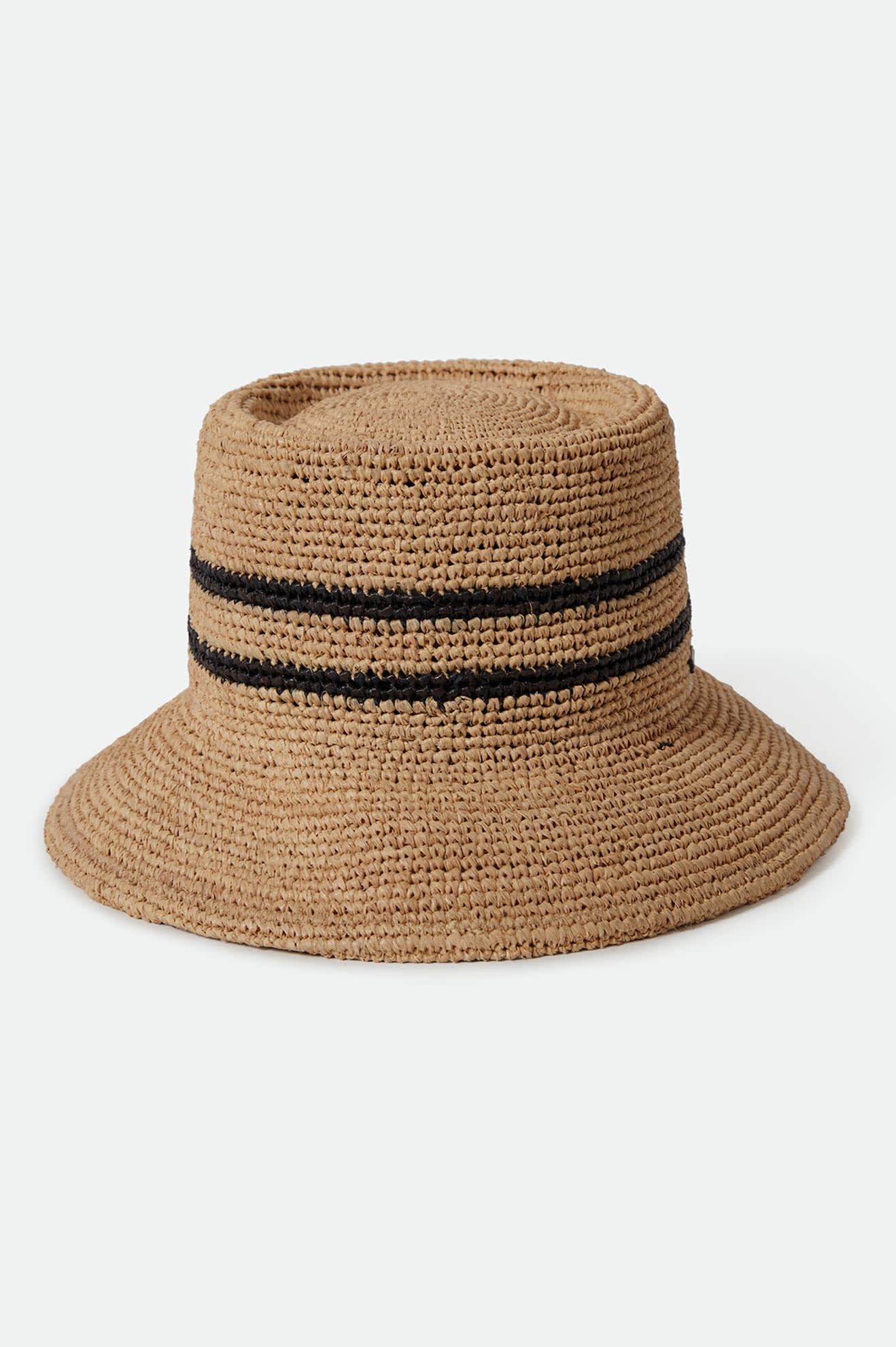 Ellee Straw Bucket Hat - Tan/Black