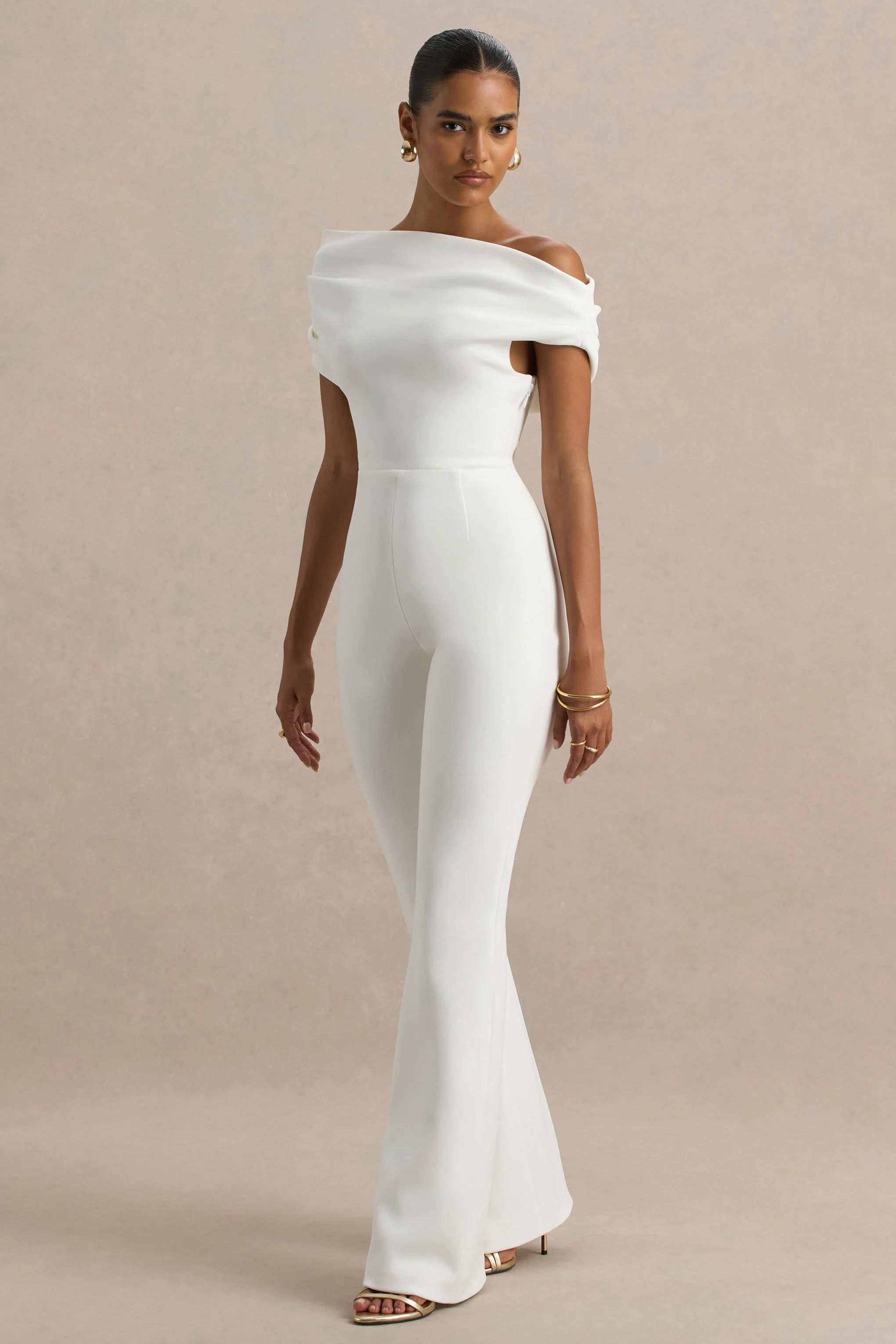 Alexandra | White Asymmetric Draped Jumpsuit