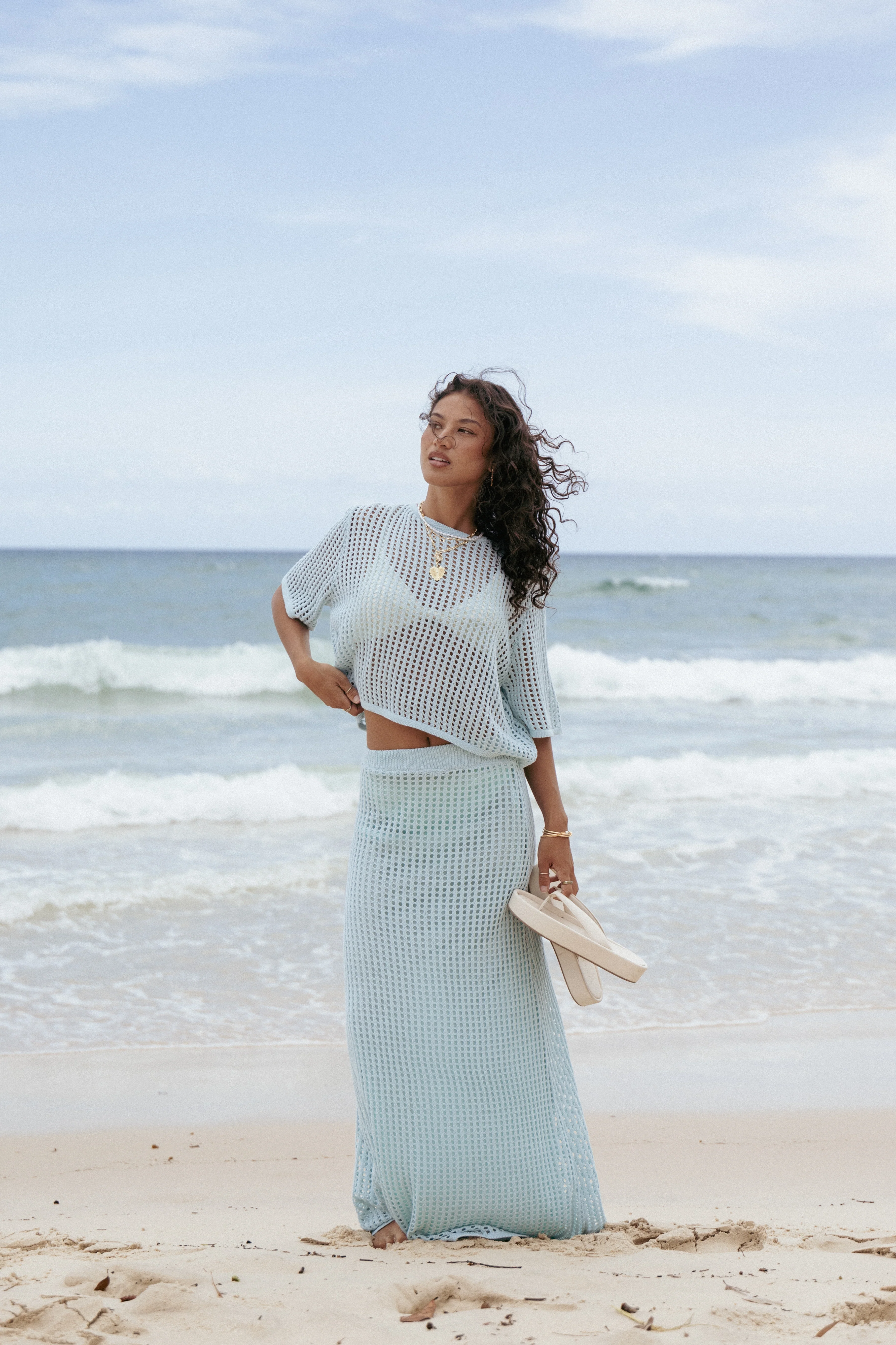 Kinnie Knit Skirt Set - Light Blue