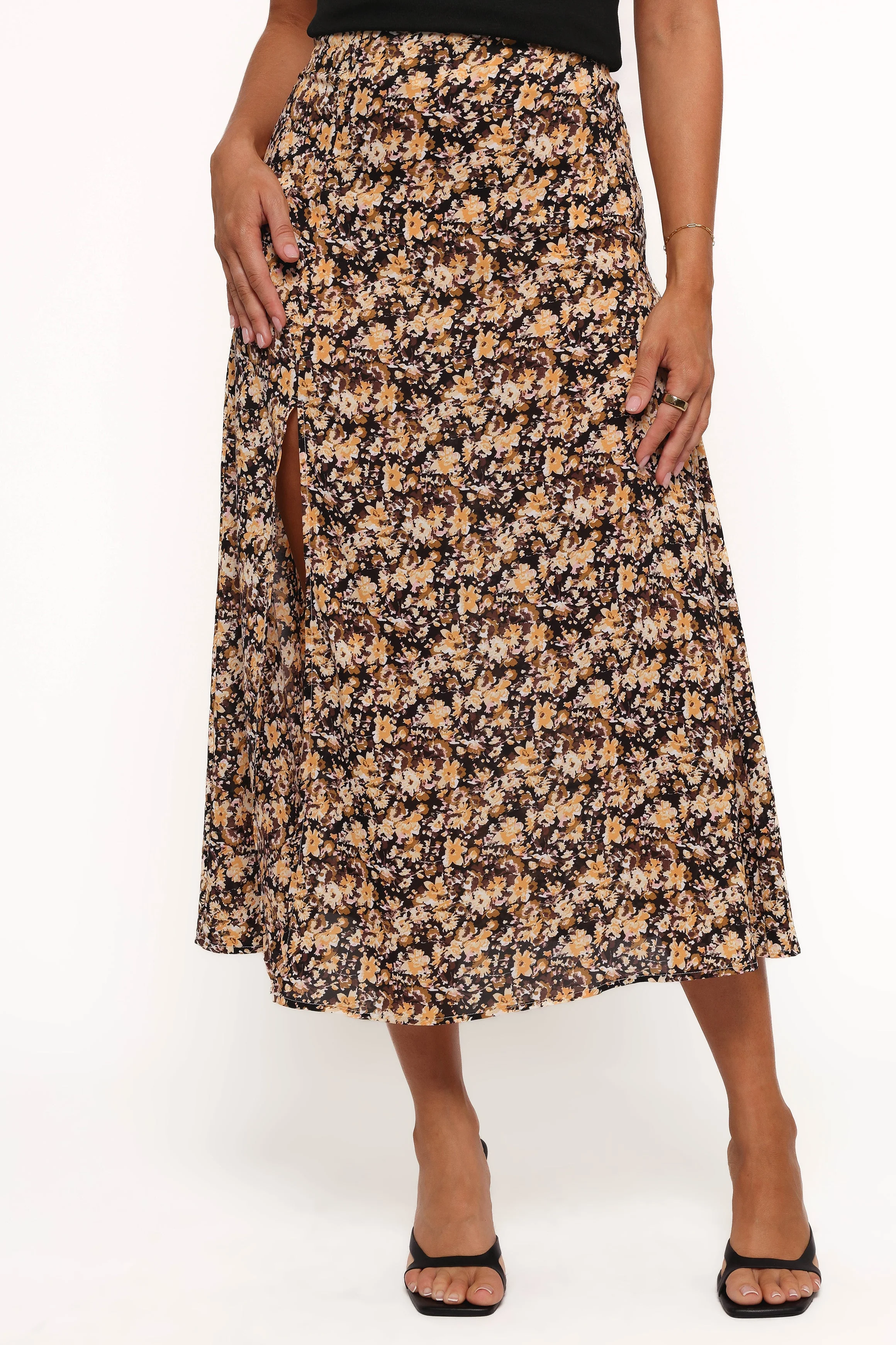 Willow Midi Skirt - Black Ditsy Floral