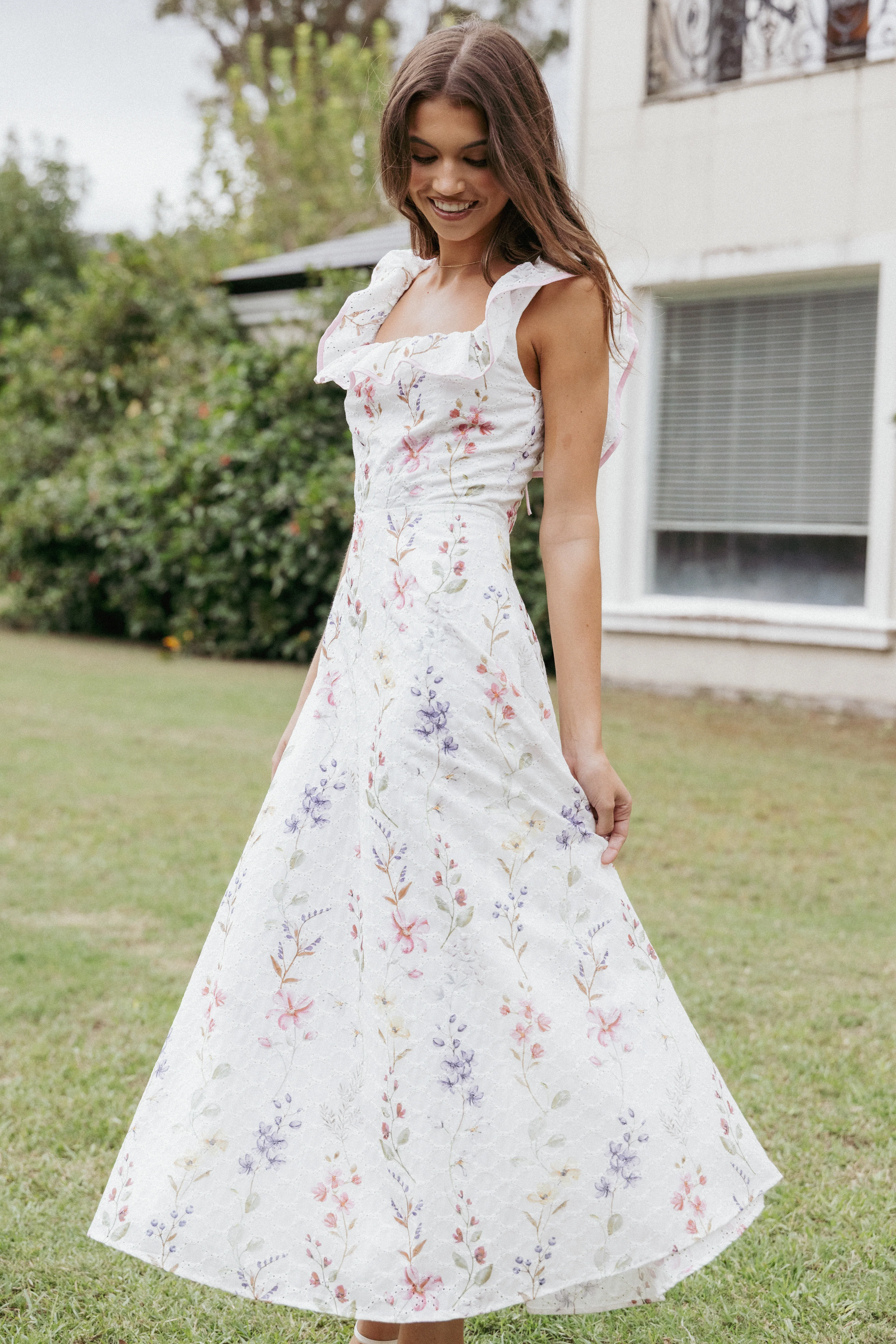 Lucille Maxi Dress - White Floral