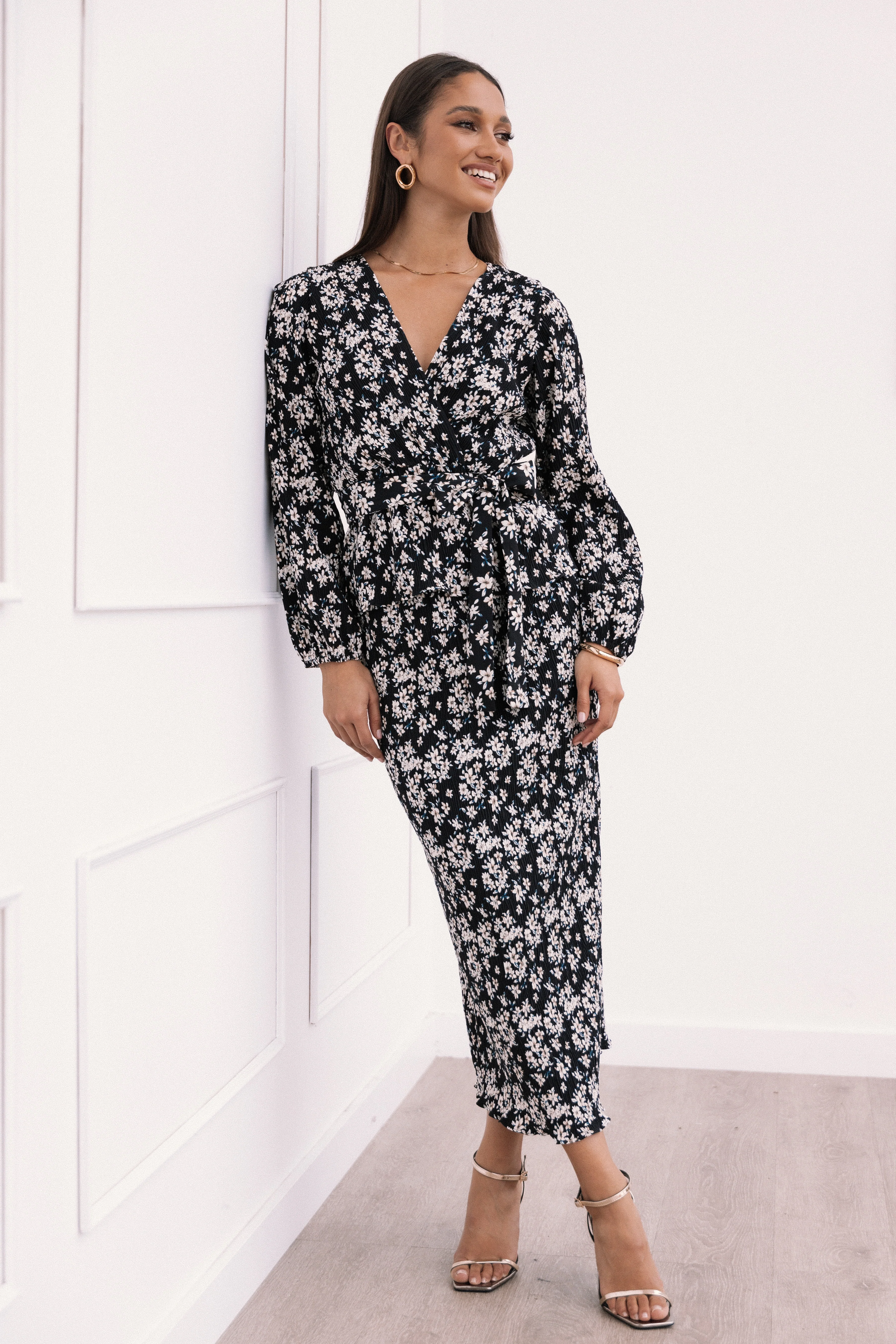 Minelli Pleat Top - Black/White Floral