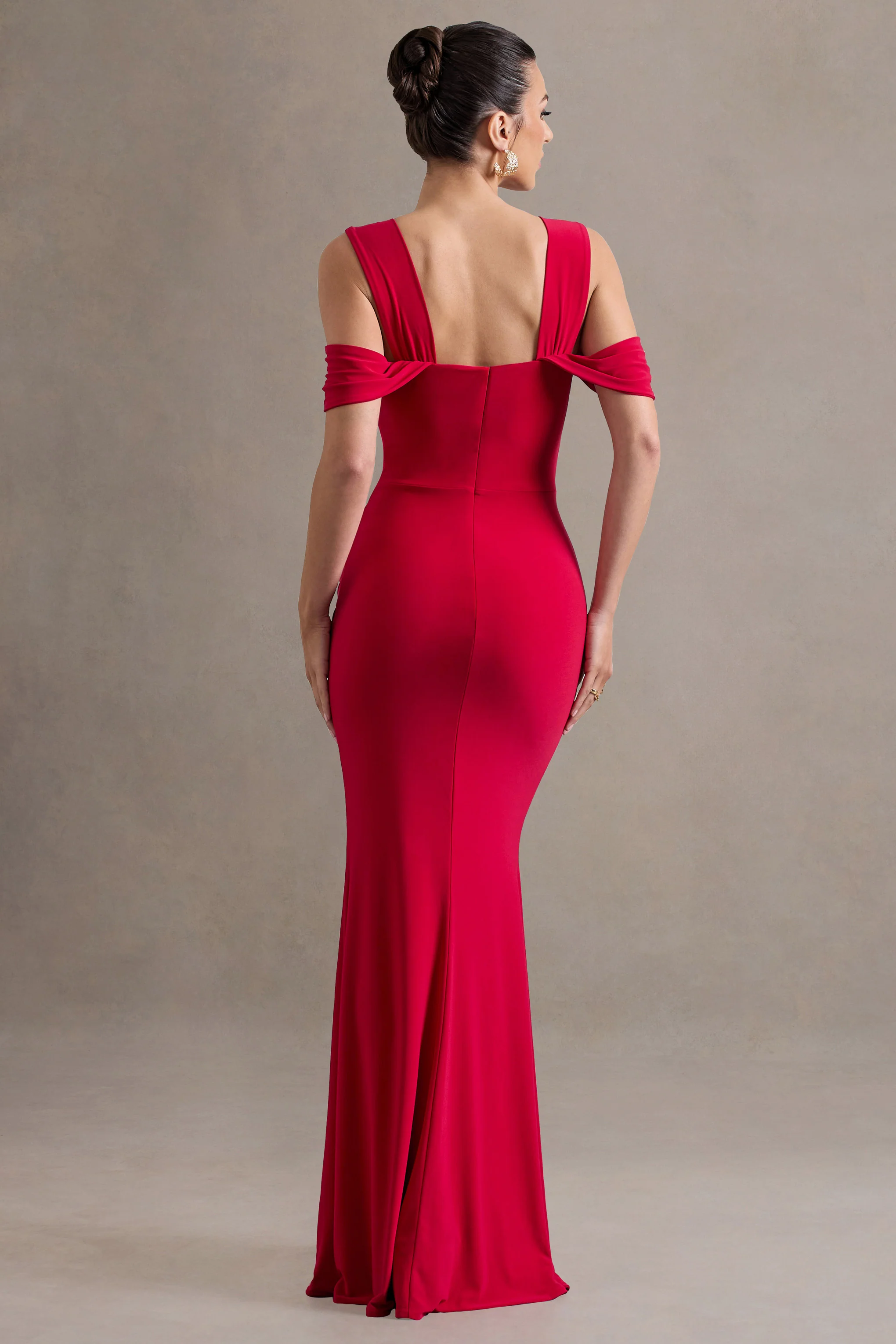 Amoura | Red Square-Neck Draped Wrap Maxi Dress